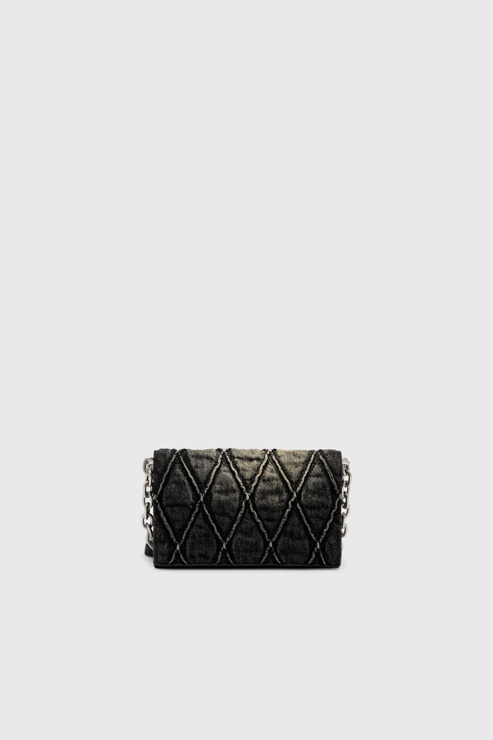 Diesel - CHARM-D WALLET STRAP, Portafoglio con tracolla in denim a rombi Donna in Nero - 2