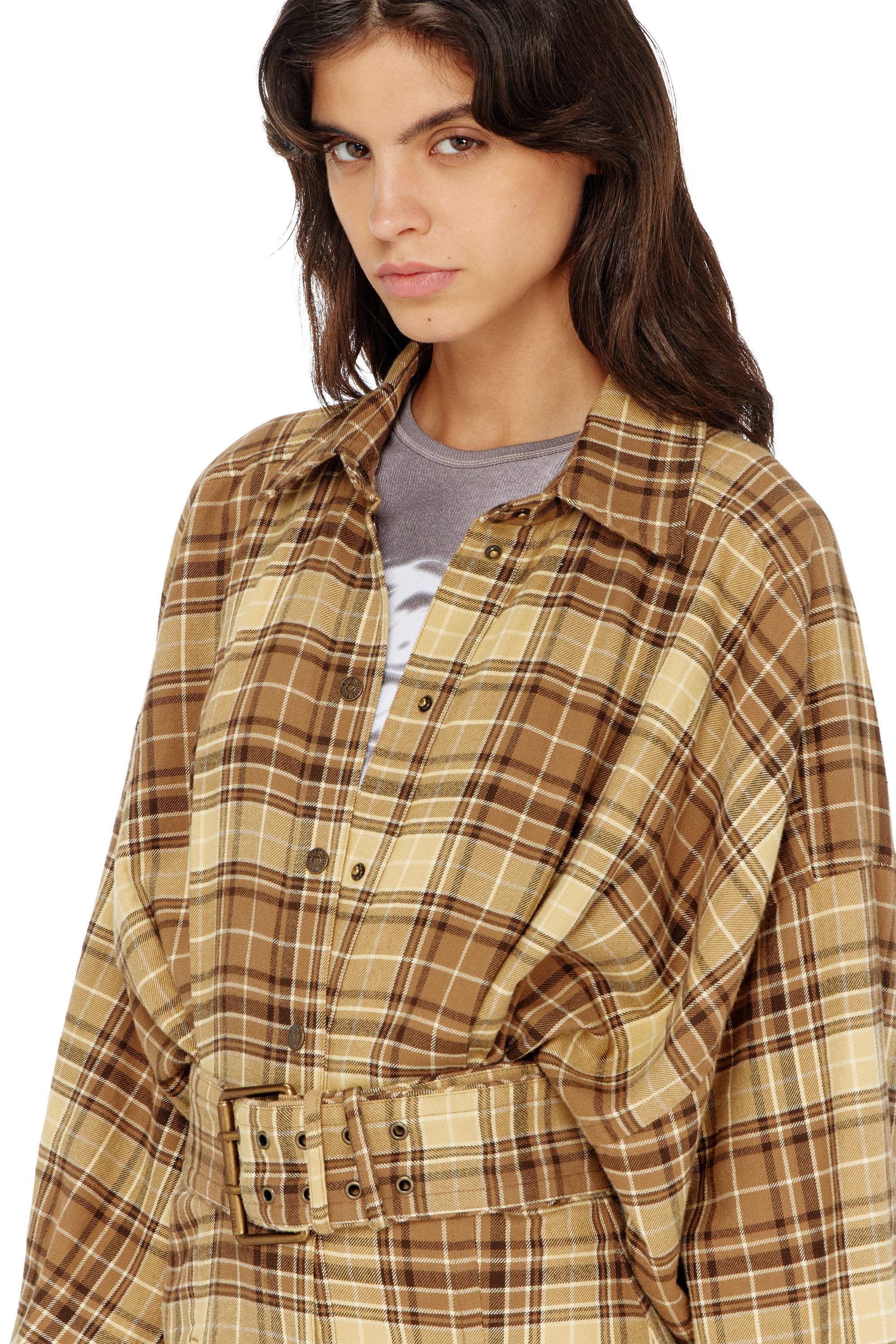Diesel - D-EDALUS, Abito midi in flanella a quadri con cintura wide Donna in Multicolor - 4