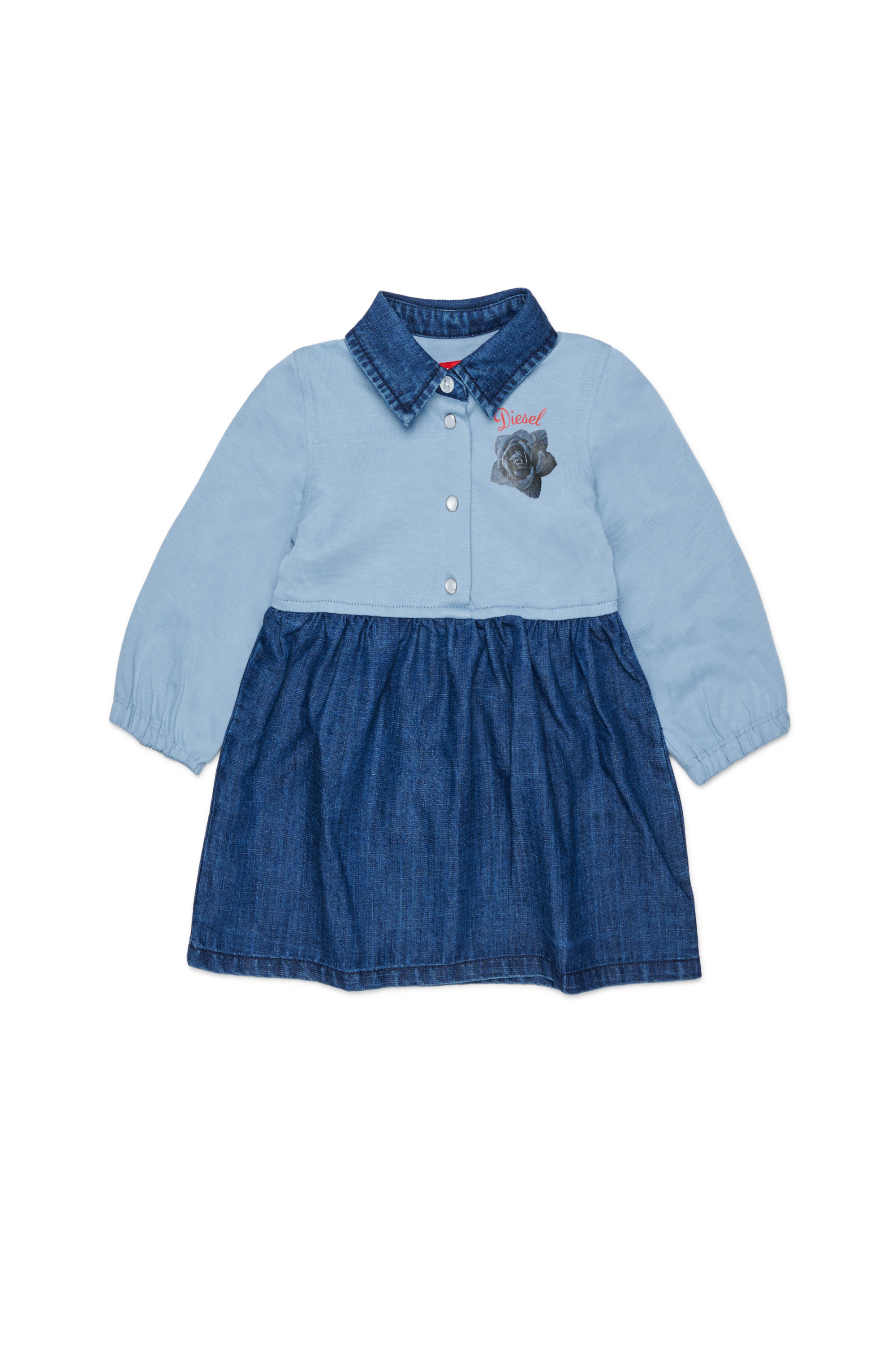 Diesel - DROSEB, Abito camicia in cotone e denim con stampa rose Donna in Blu - 1