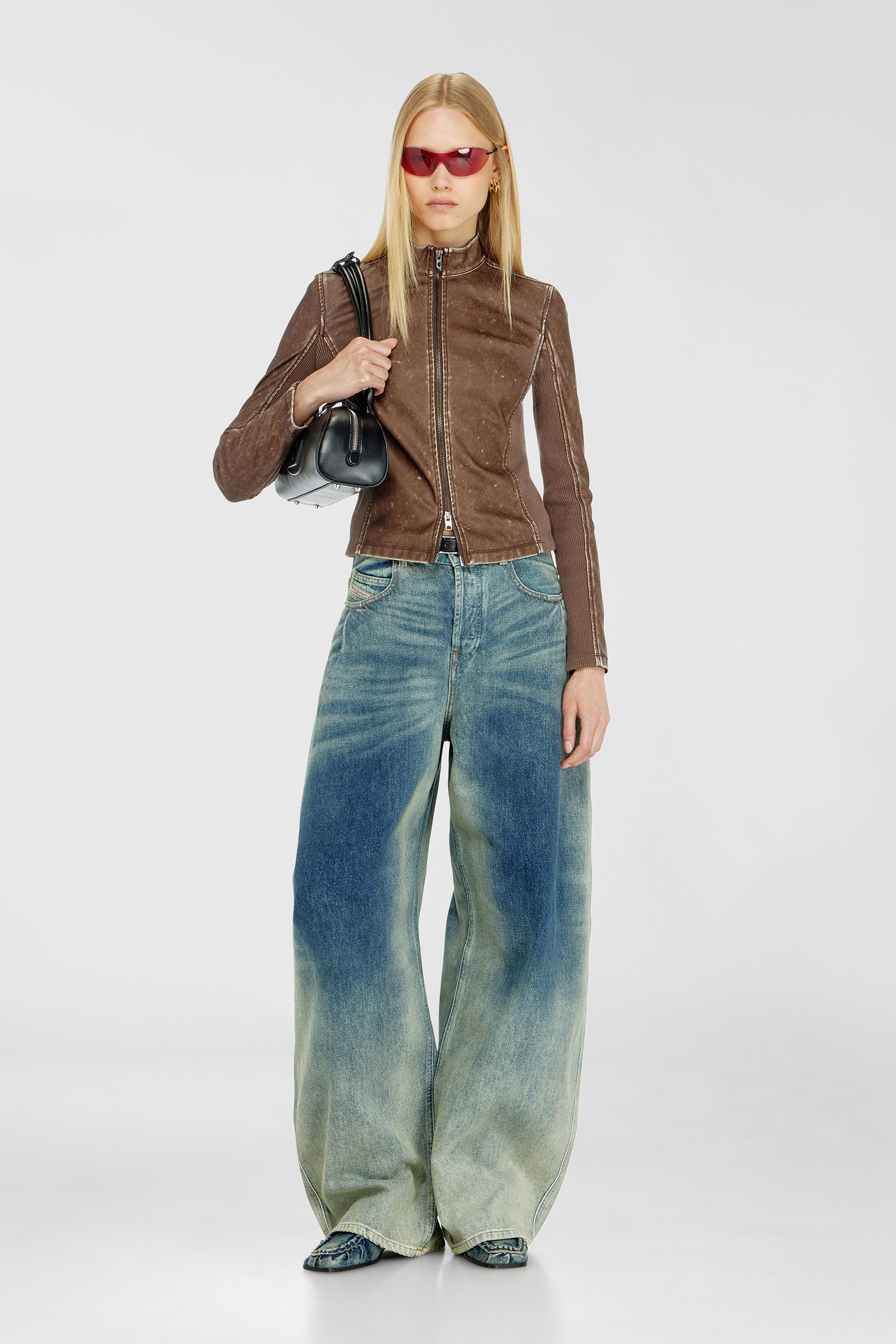 Diesel - T-HUNDER, Giacca biker con inserti in maglia a costine Donna in Marrone - 2
