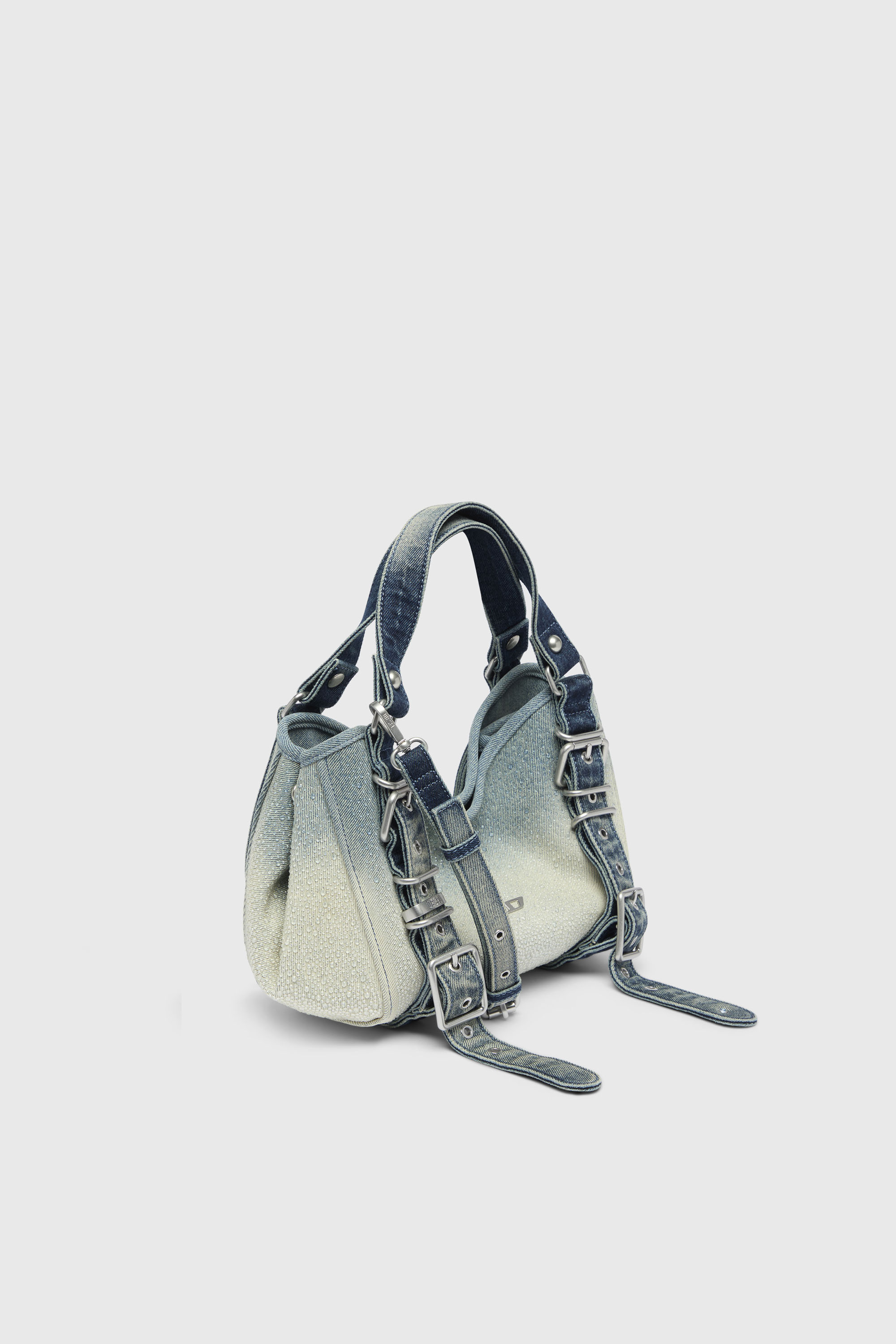 Diesel - D-ONE TOPHANDLE S, D-One-Borsa piccola a mano in denim solarizzato con cristalli Donna in Blu - 4