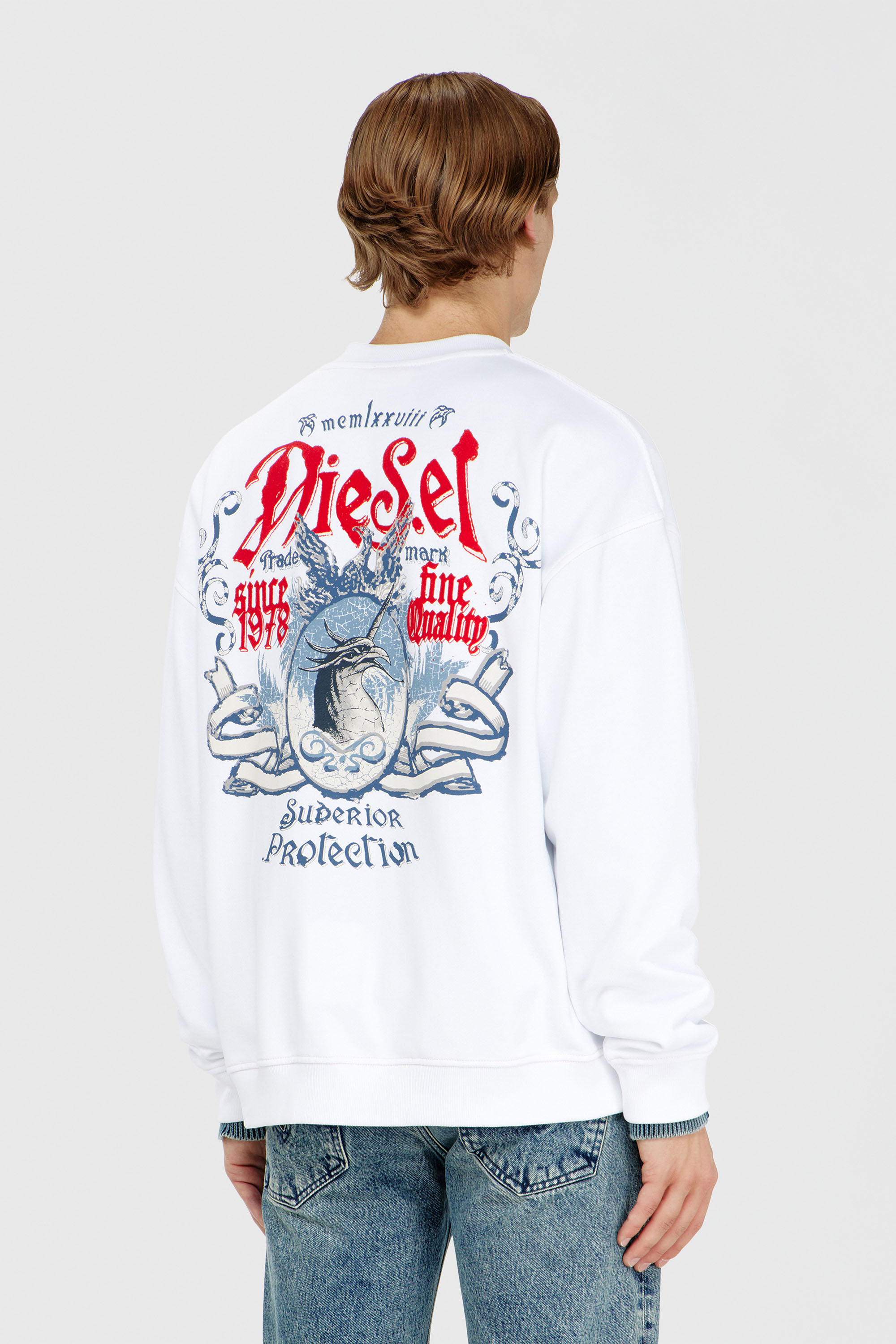 Diesel - S-BOXT-AA2, Felpa in cotone con grafiche effetto floccato Uomo in Bianco - 4