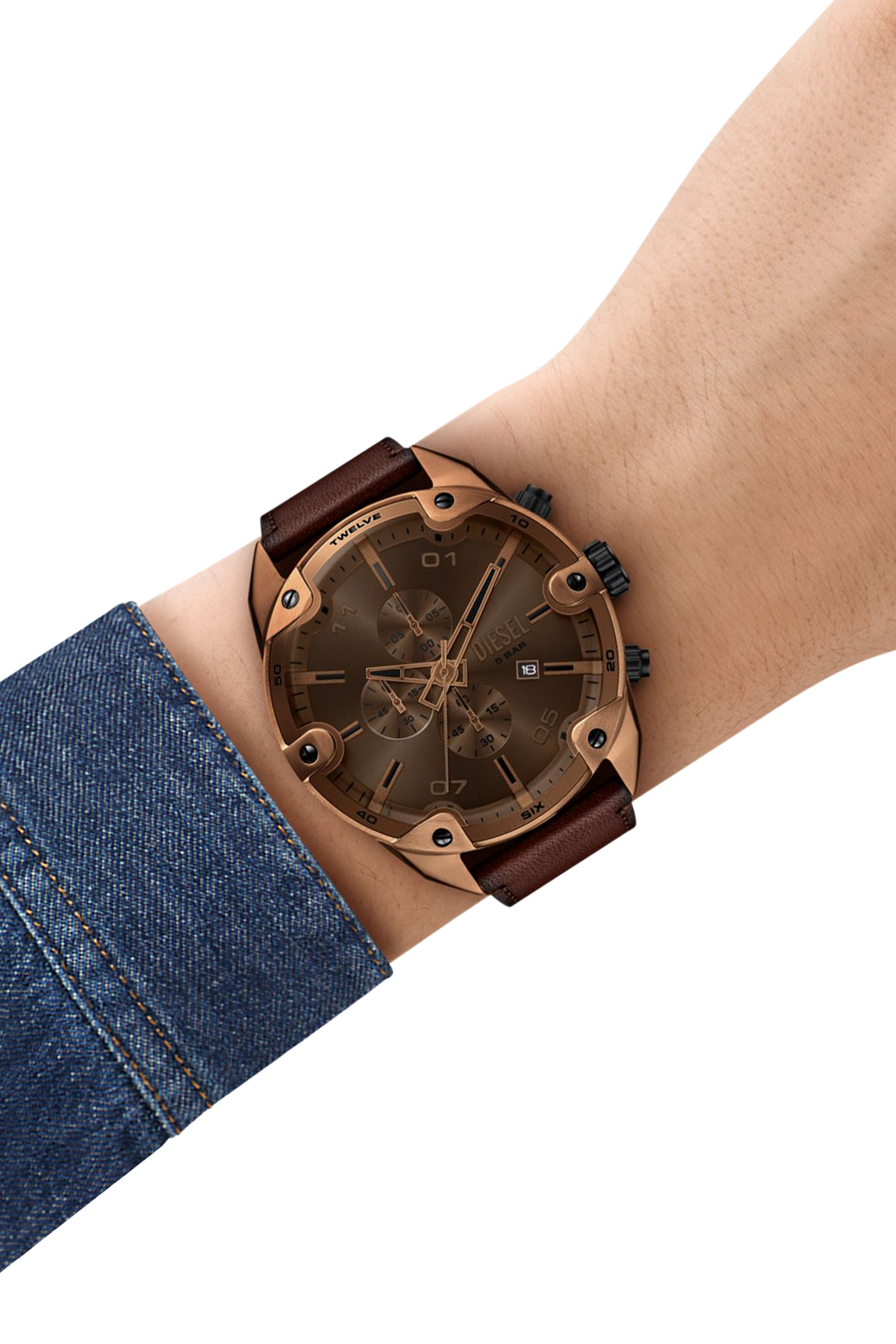 Diesel - DZ4698 WATCH, Orologio Spiked in pelle marrone Uomo in Marrone - 4