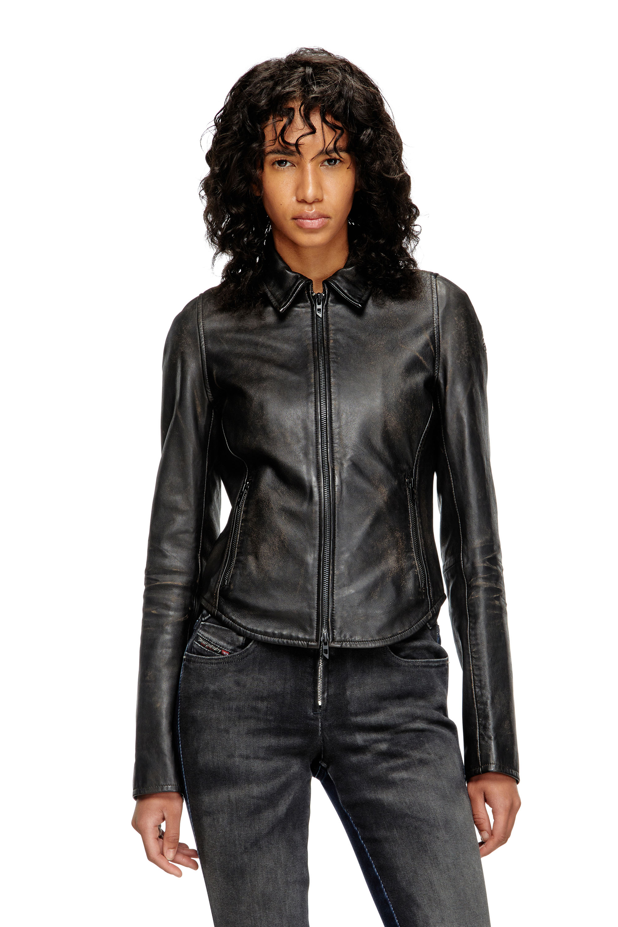 Diesel - L-EGRAD, Giacca in pelle distressed Donna in Nero - 1