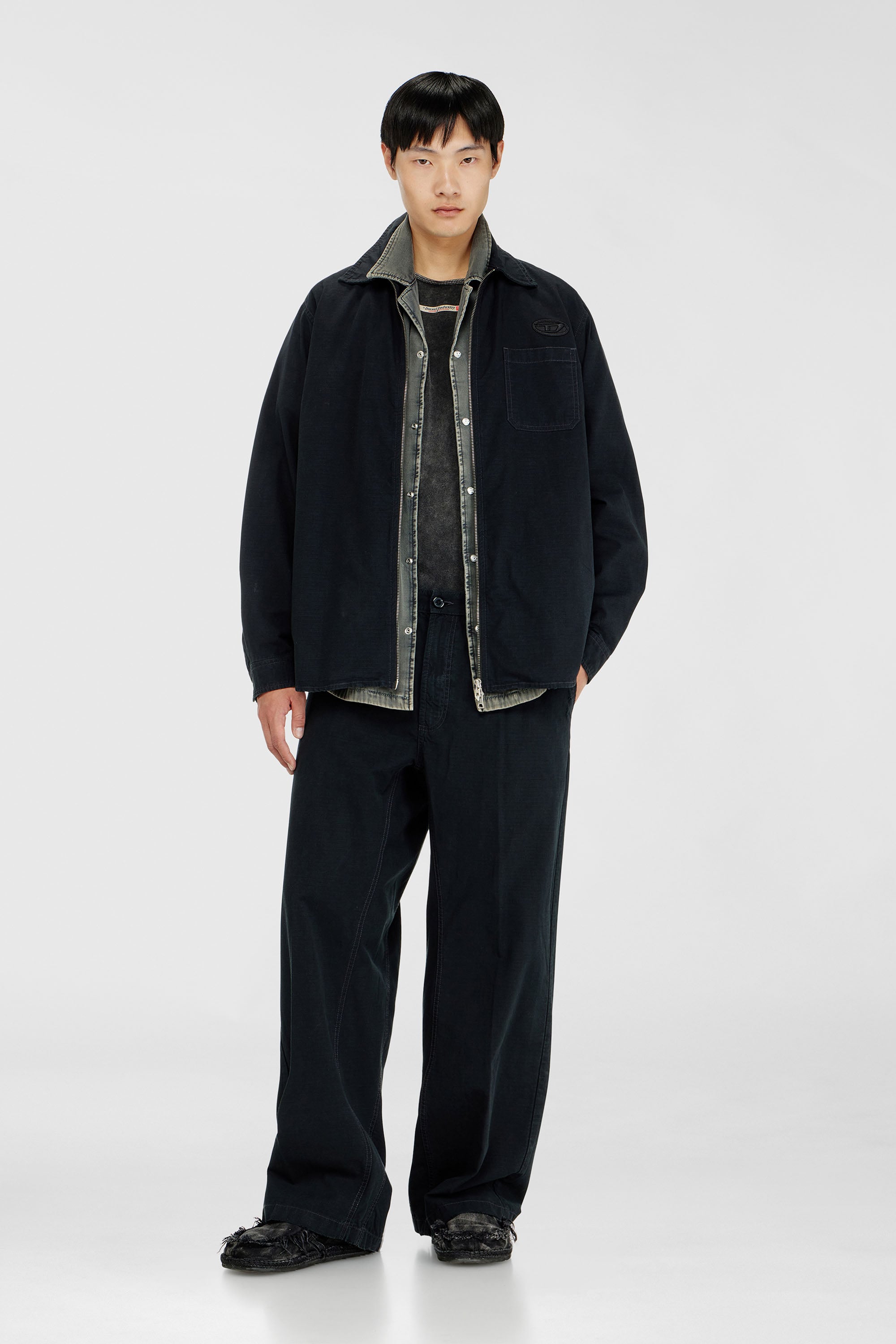 Diesel - S-ALIAS-ZIP, Camicia in ripstop con chiusura a zip Uomo in Nero - 1