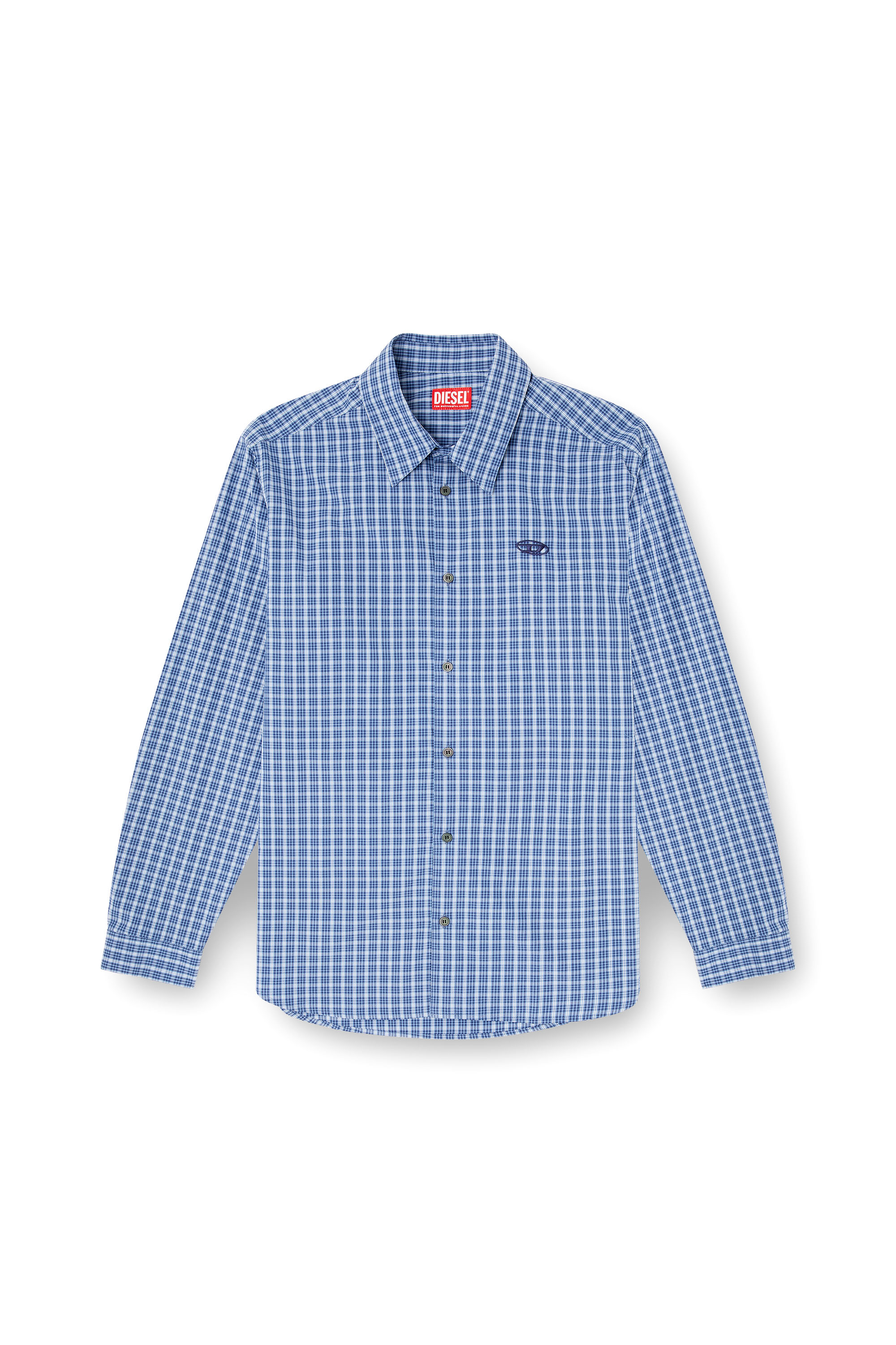 Diesel - S-SIMPLY-DLBV, Camicia a quadretti con Oval D ricamato Uomo in Blu - 3