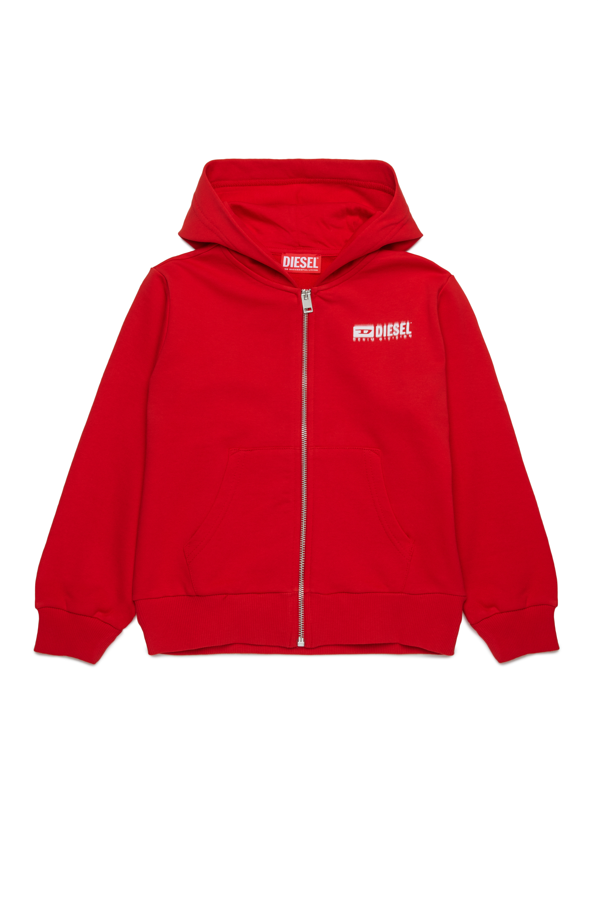 Diesel - SVOUGZIP OVER, Felpa con cappuccio, zip e logo sbavato Uomo in Rosso - 1