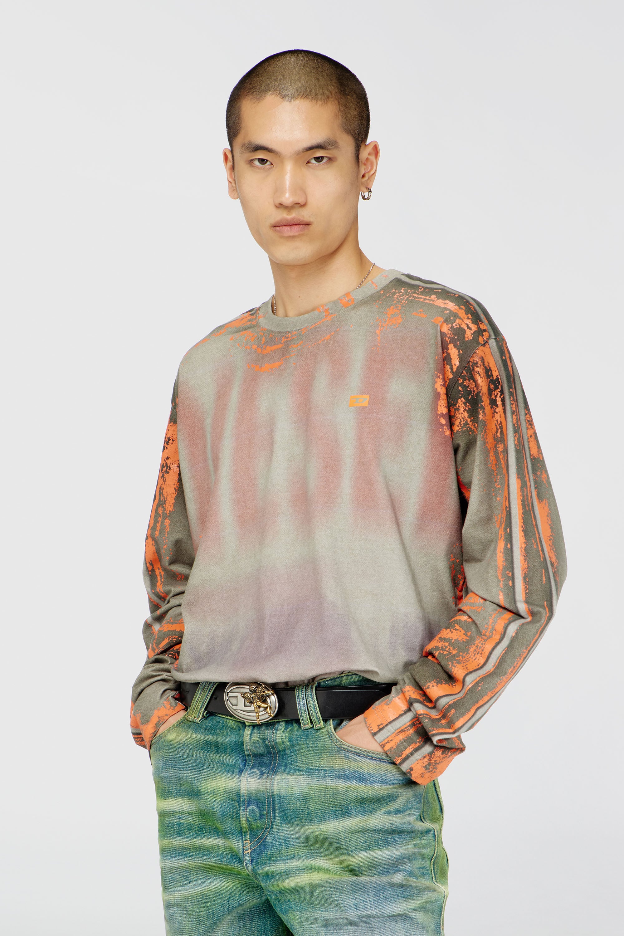 Diesel - T-FILMY, T-shirt a manica lunga in jersey effetto screpolato Uomo in Multicolor - 1