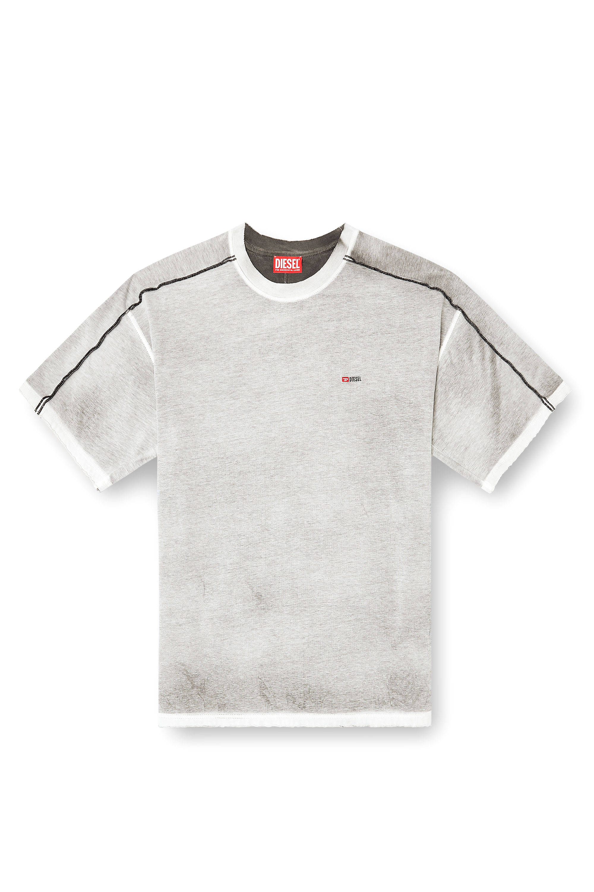 Diesel - T-RIVEN, T-shirt in cotone dal taglio rilassato con spruzzo di colore Uomo in Grigio - 3