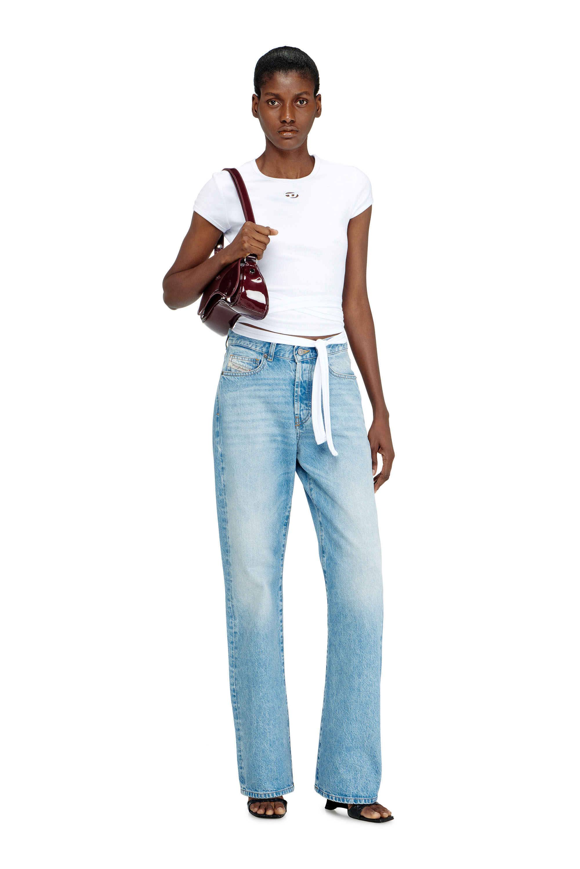 Diesel - T-BUNNY-TAIL-S1, Top a costine con lacci avvolgenti Donna in Bianco - 2