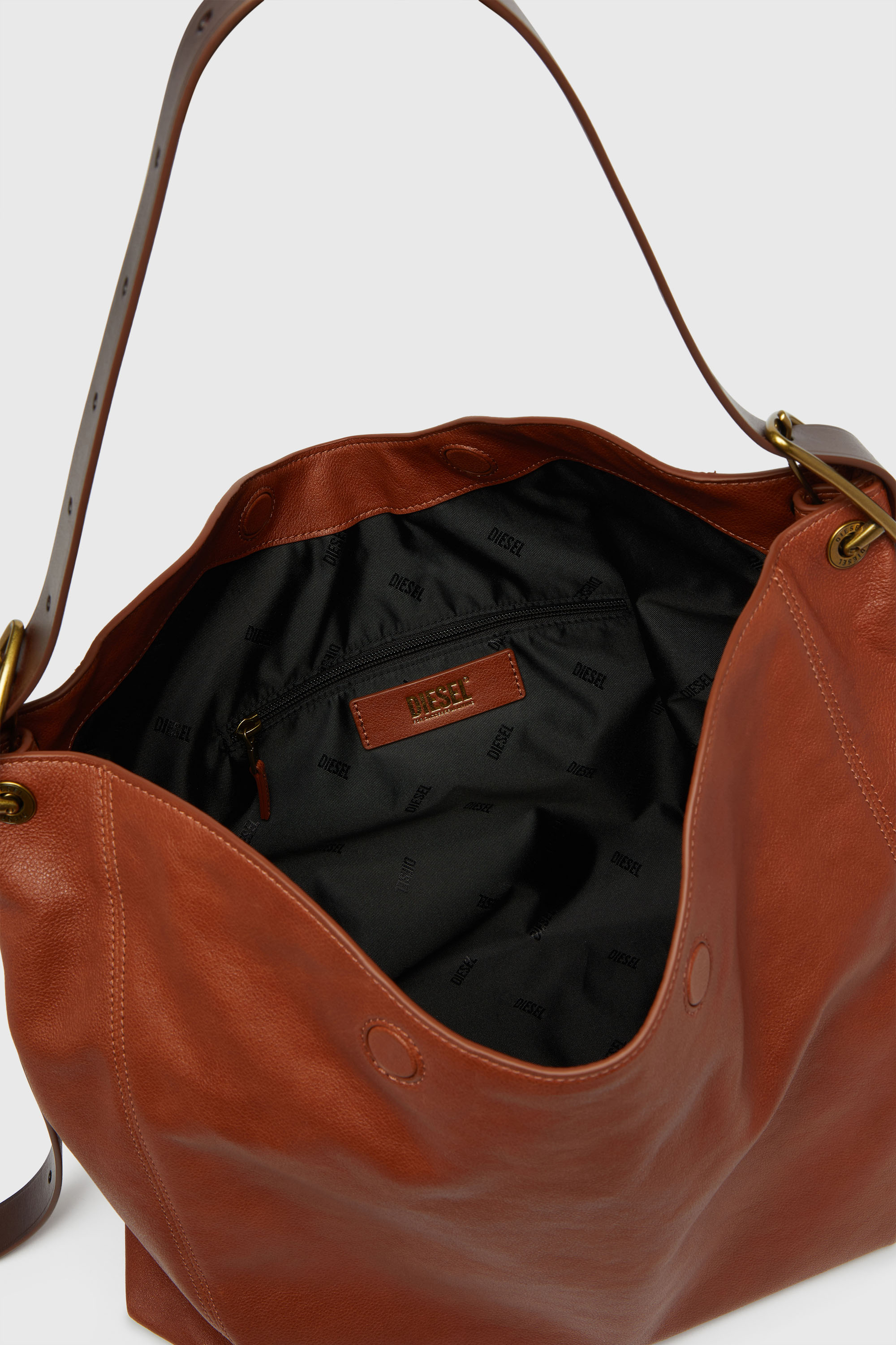 Diesel - D-LINE HOBO L, D-Line-Borsa hobo in pelle lucida Donna in Marrone - 4
