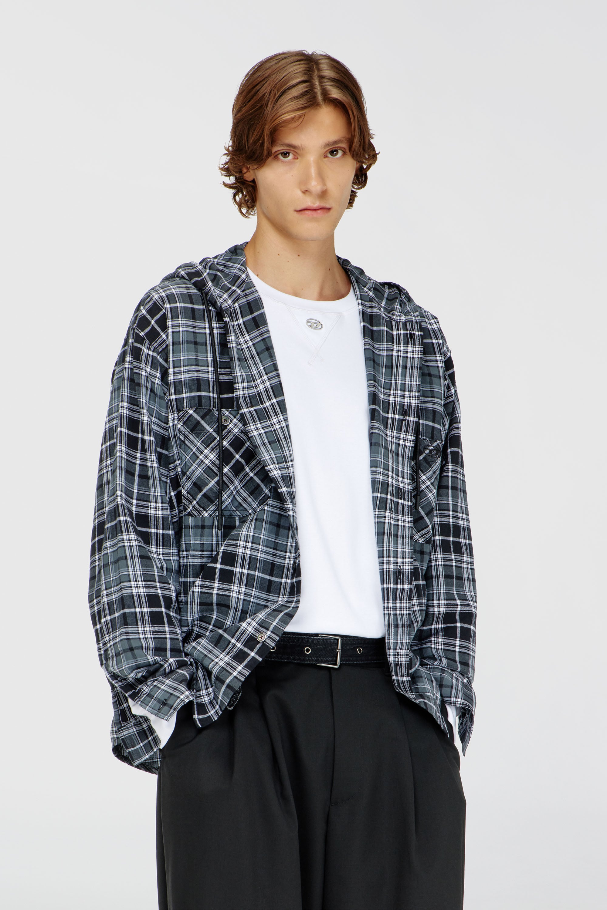 Diesel - S-DRUM-HOODY-DGBT, Camicia con cappuccio in flanella a quadri Uomo in Multicolor - 1