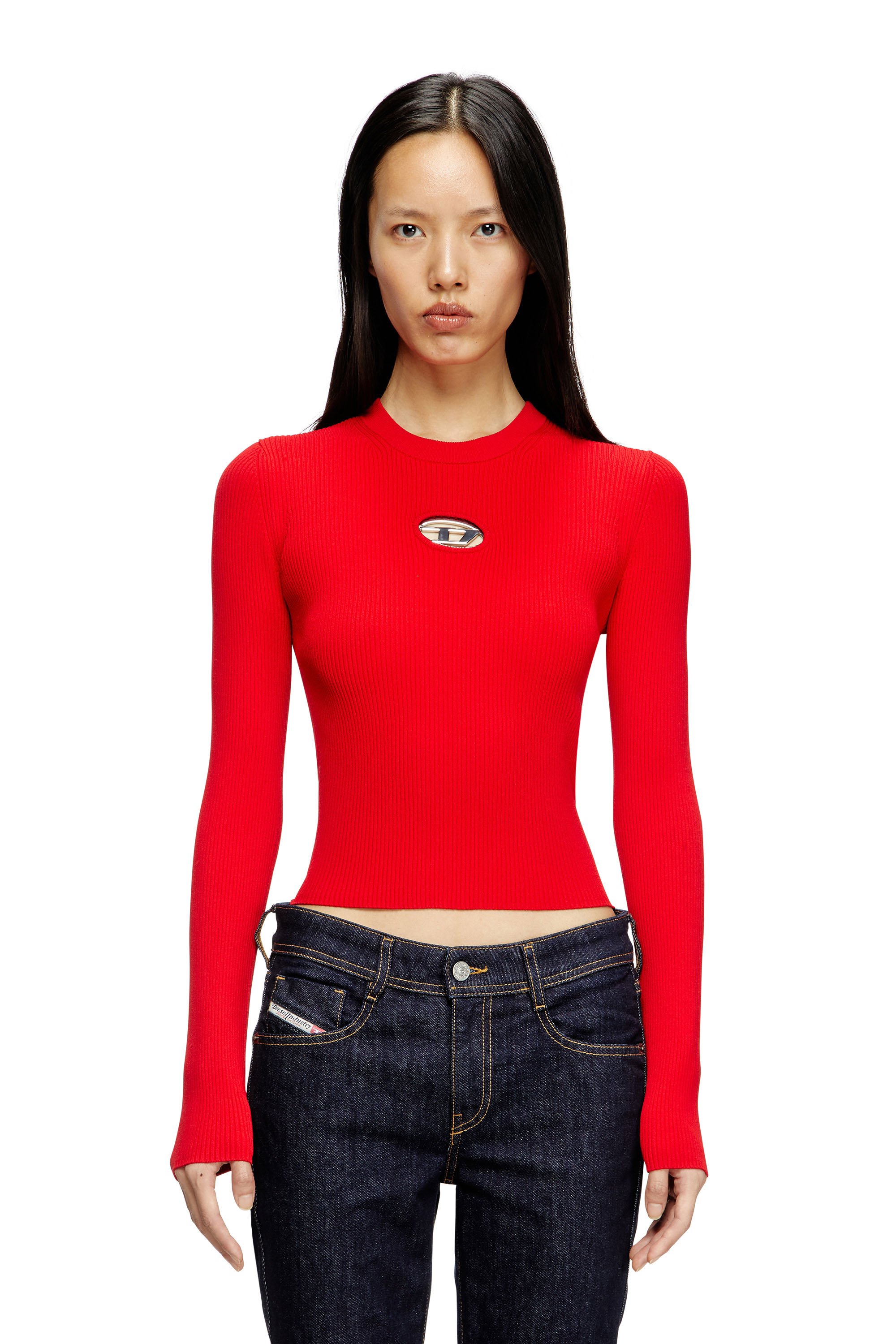 Diesel - M-VALARI, Top a coste in viscosa con Oval D Donna in Rosso - 3