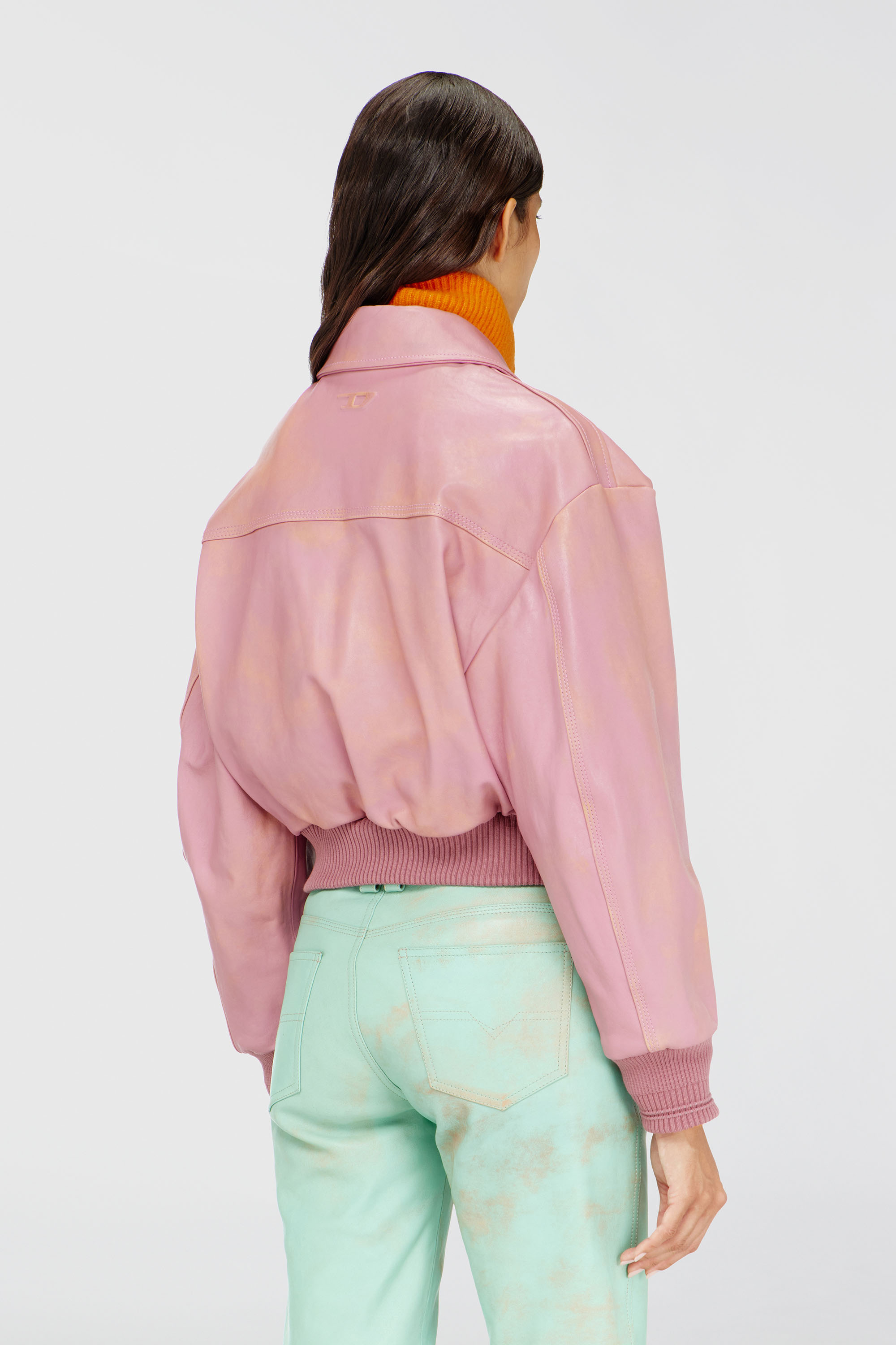 Diesel - L-AVIA, Giacca aviator in pelle lavorata Donna in Rosa - 4