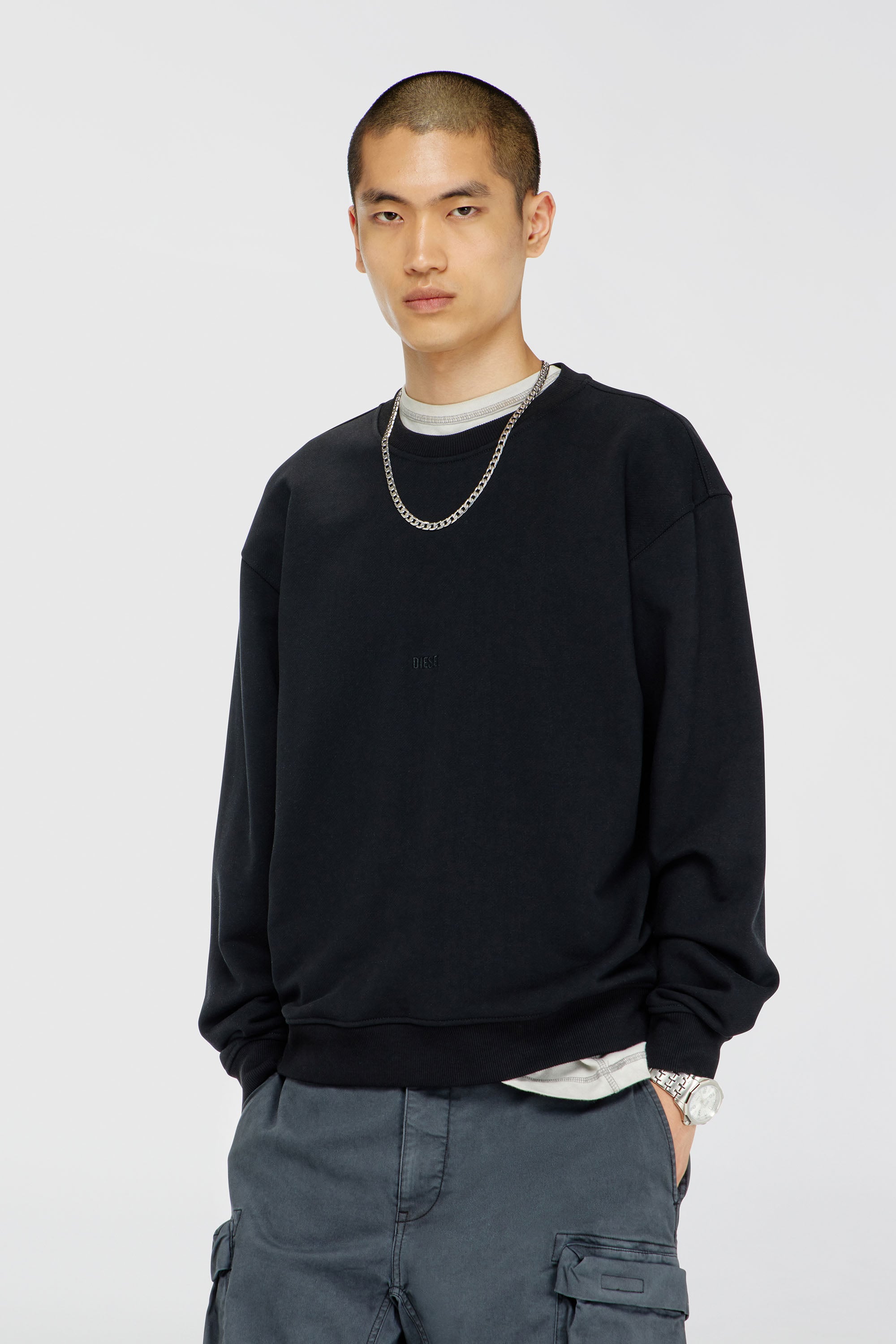 Diesel - S-NORM-AA5, Felpa in cotone con micro ricamo logo Uomo in Nero - 1