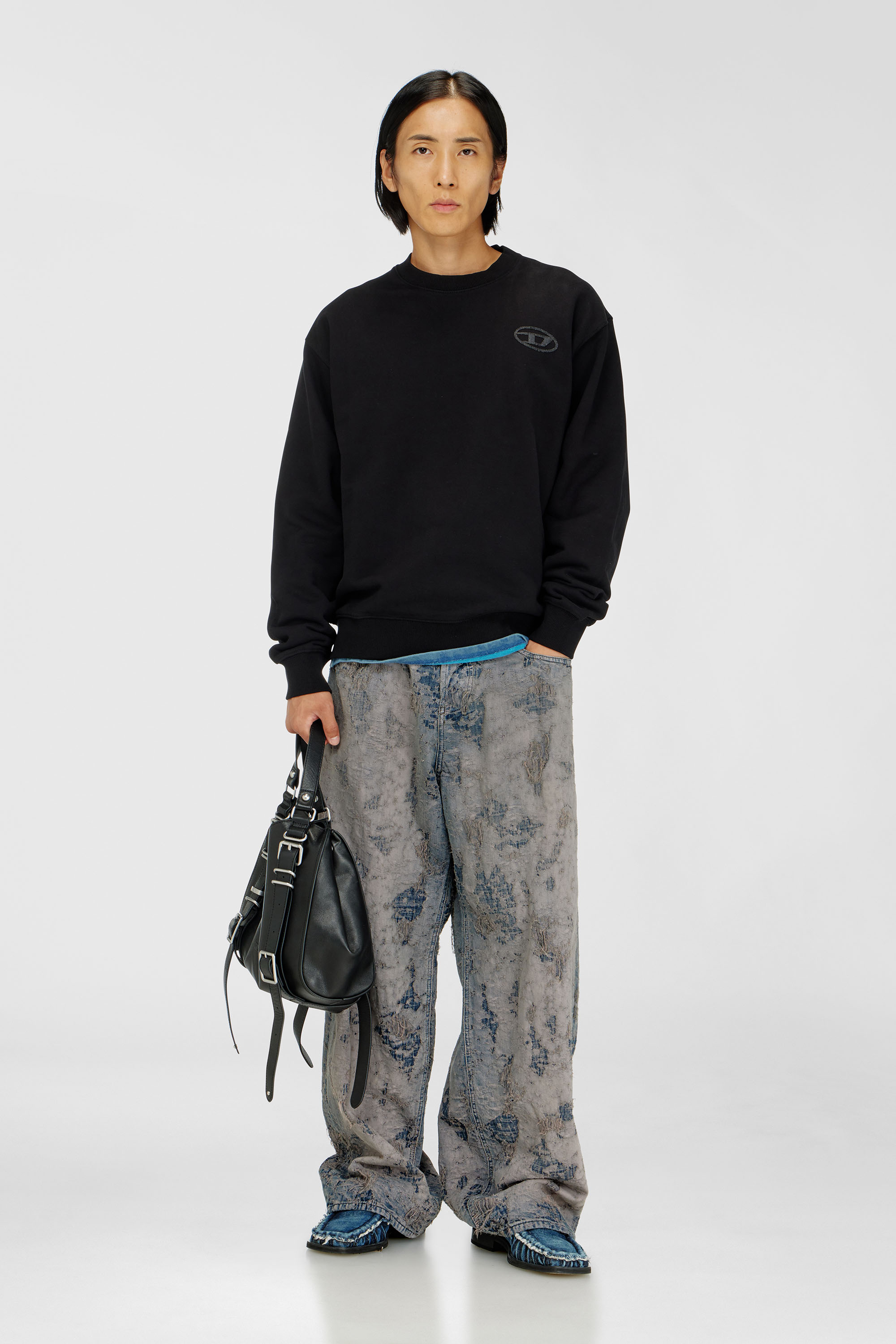 Diesel - S-LUK-R-T92, Maglia in cotone con ricamo Oval D tono su tono Uomo in Nero - 1