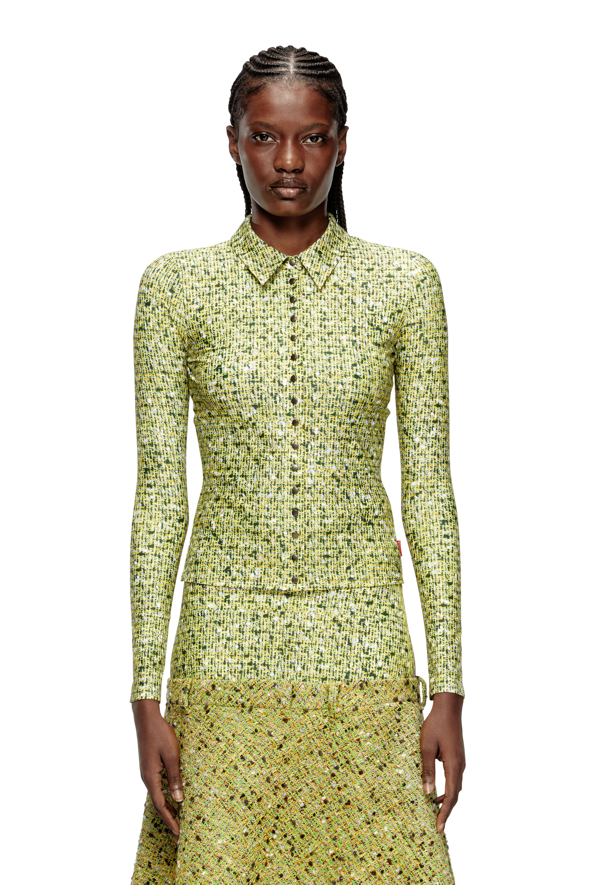 Diesel - C-ELAZ-BC, Camicia in tessuto stretch con stampa bouclé Donna in Giallo - 1