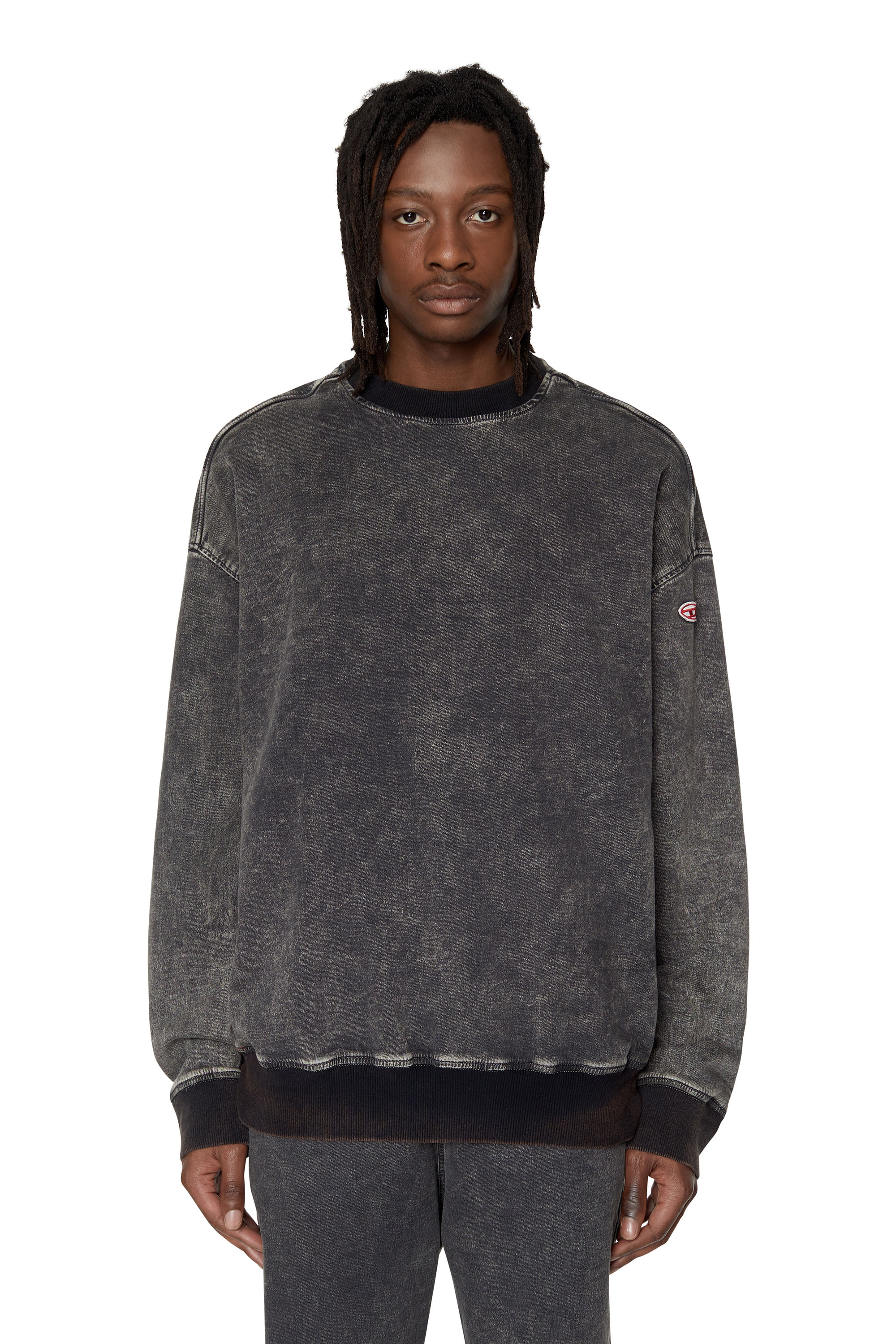 Diesel - D-KRIB TRACK DENIM SWEATSHIRT, Nero/Grigio scuro - Image 1