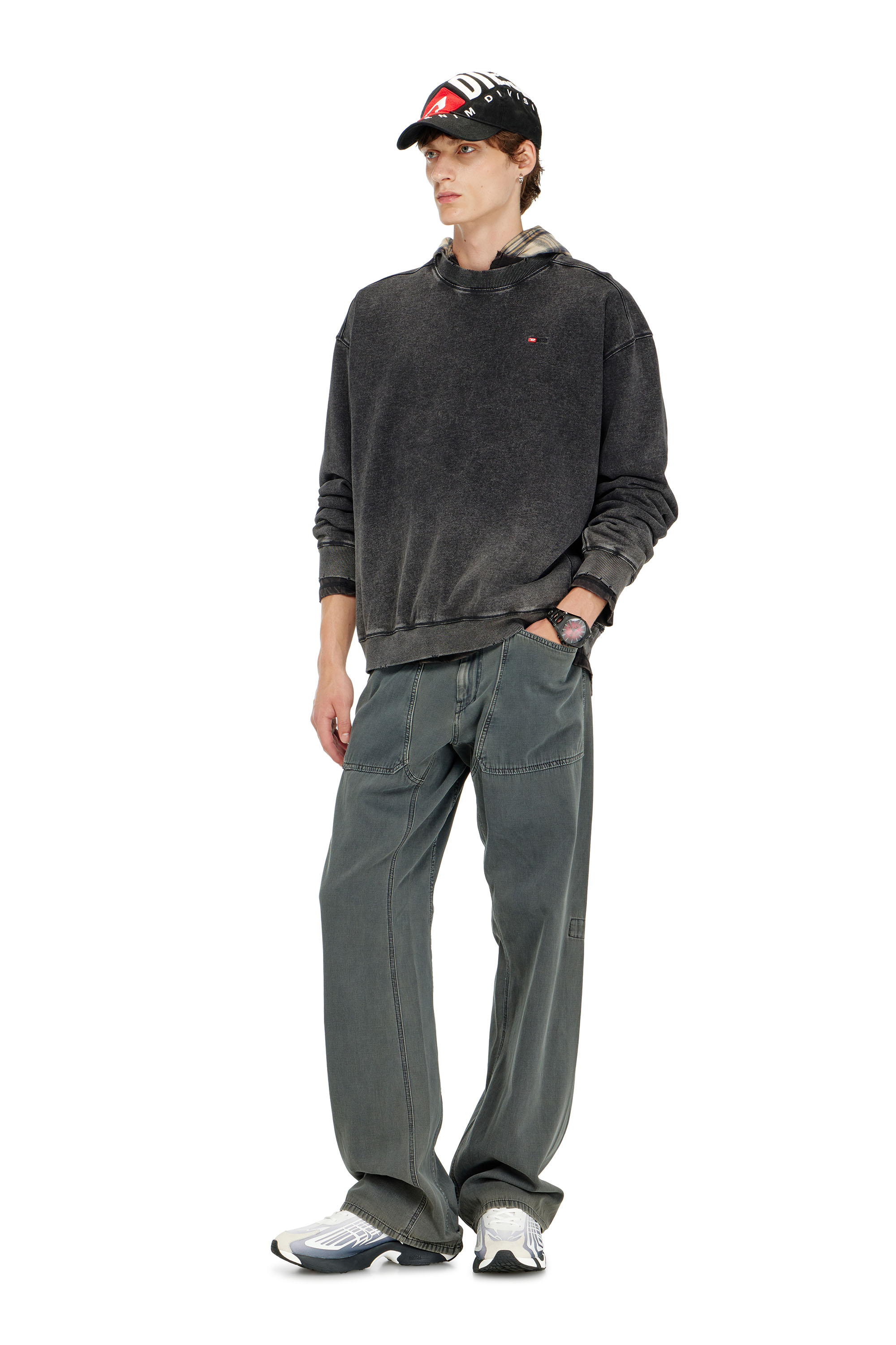 Diesel - S-CROX, Man's Cotton sweatshirt with faded effect in Dark grey - 2