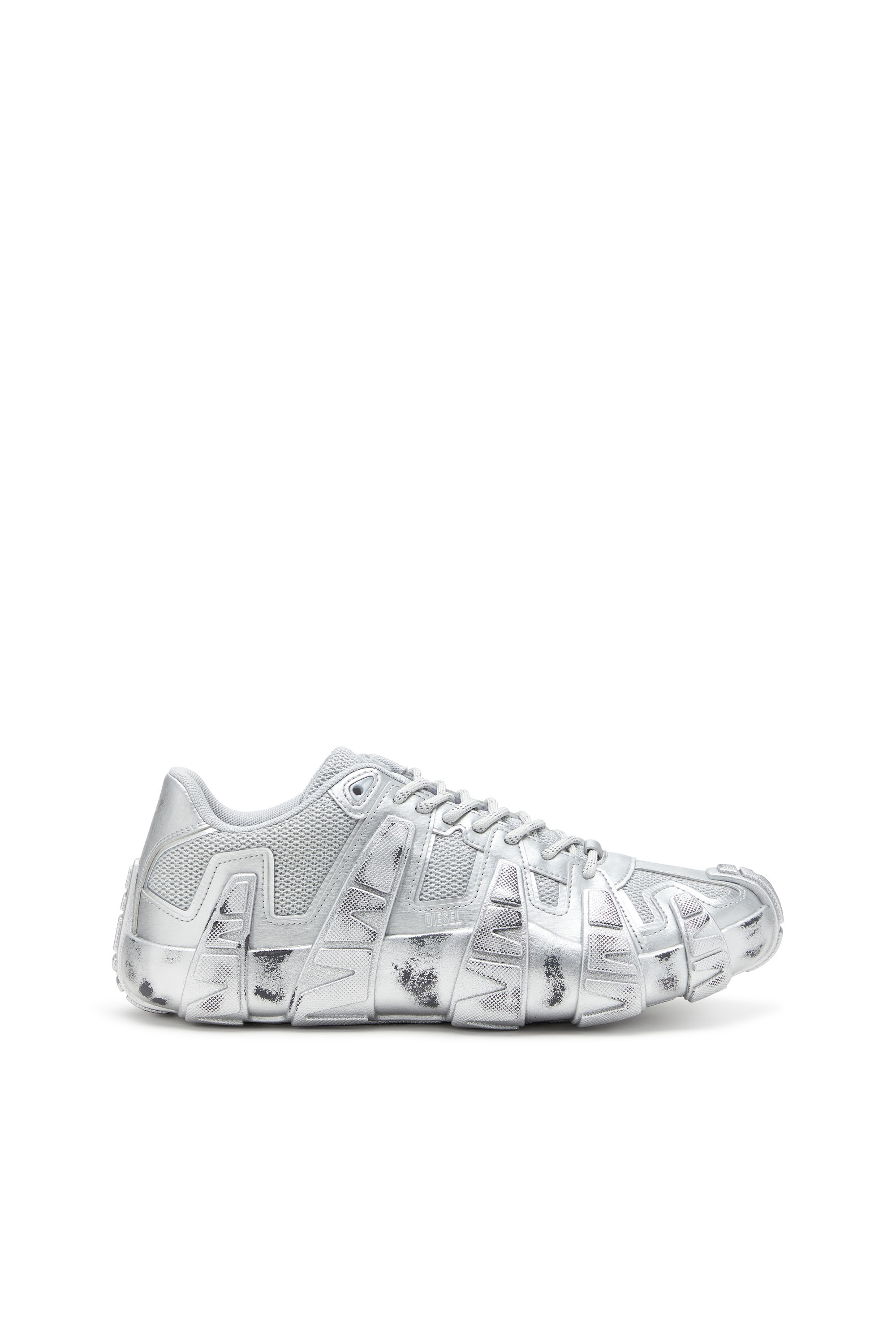 Diesel - S-D-GRIFFE LOW, D-Griffe-Sneaker metallizzate in rete e PU Uomo in Argento - 1