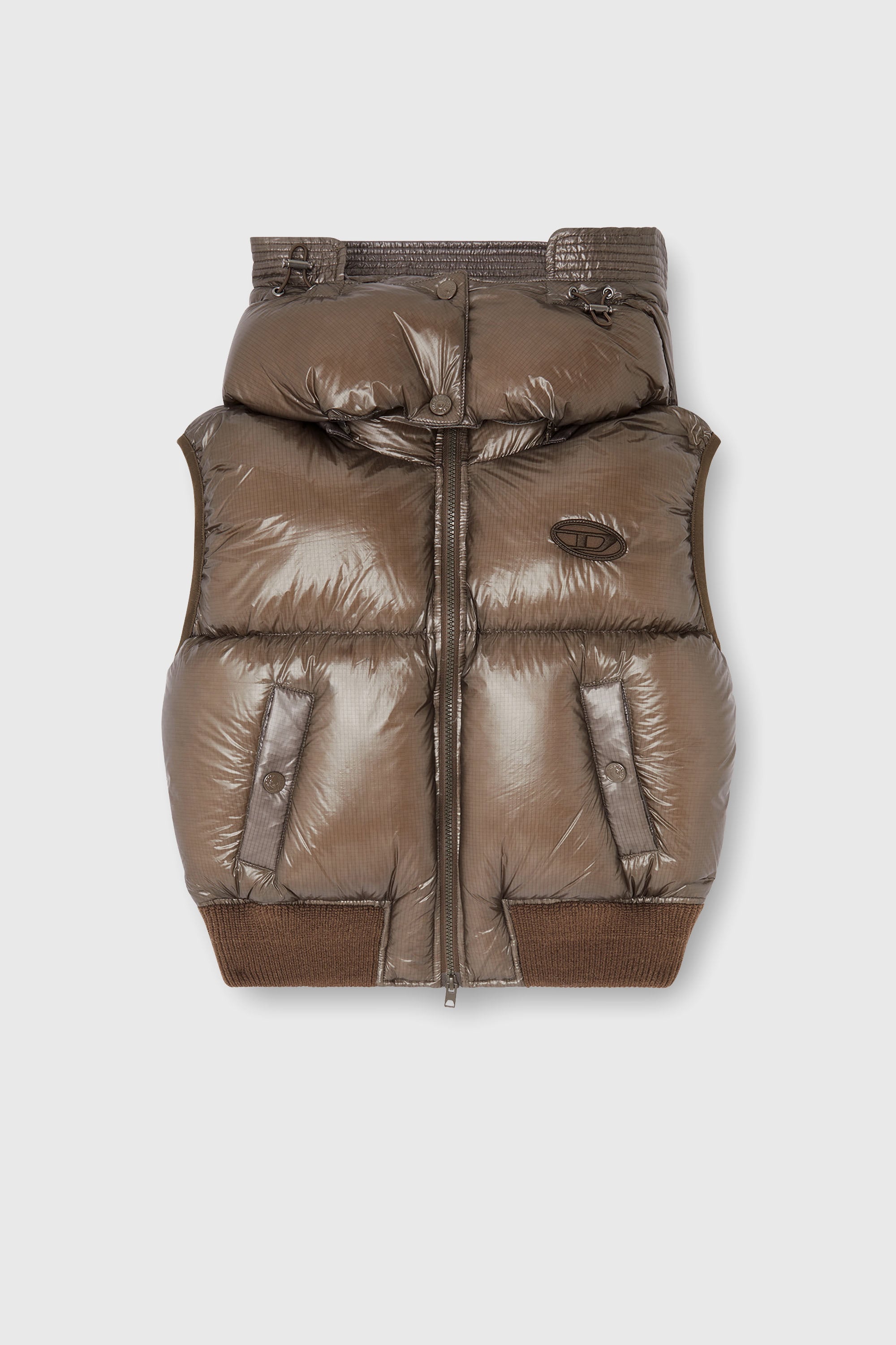 Diesel - W-PEYT-SSL-NEW-T1, Gilet imbottito in ripstop con cappuccio staccabile Donna in Marrone - 2
