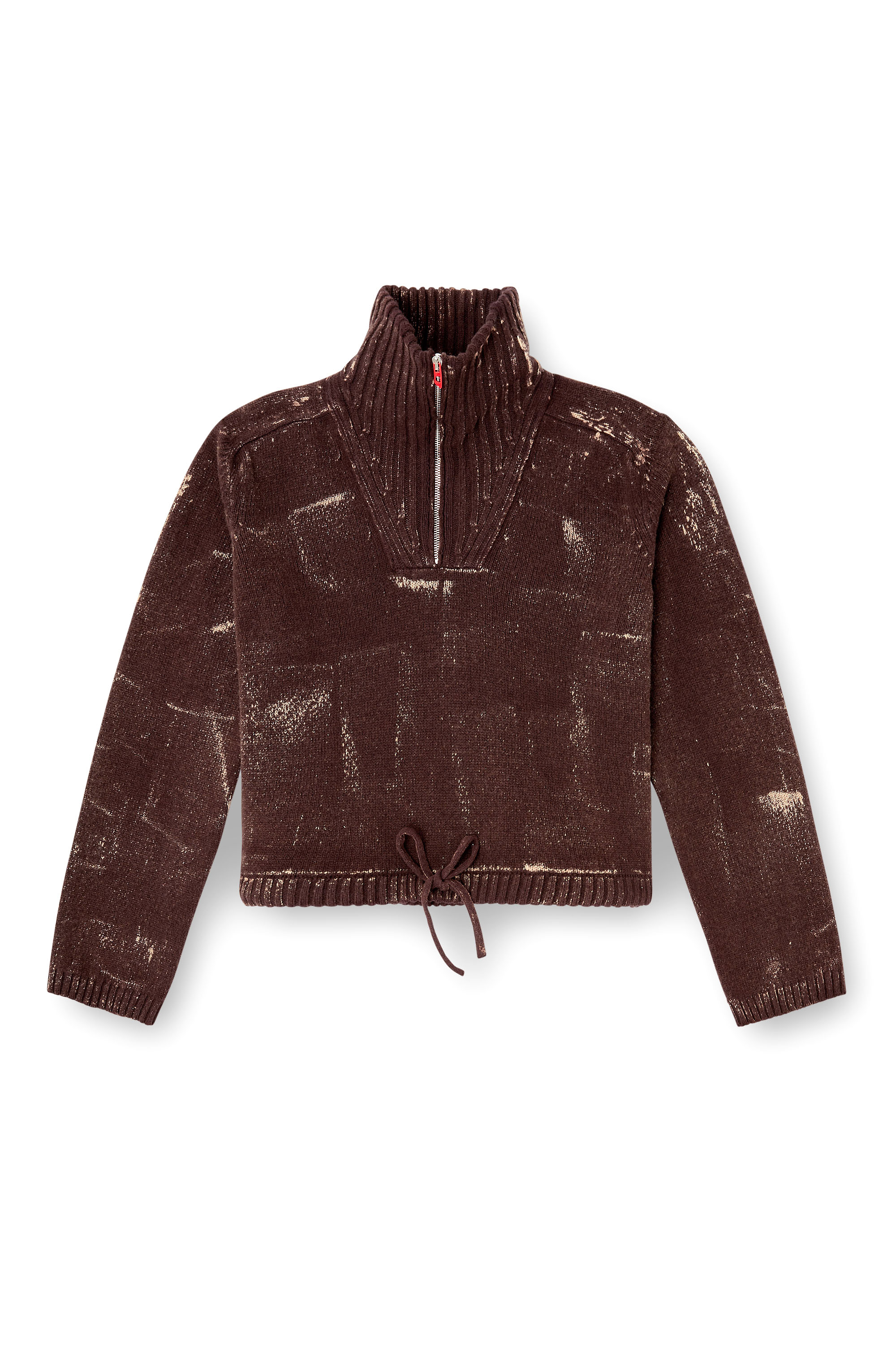 Diesel - M-MARCELLETTE, Maglia a mezza zip con effetto distressed Donna in Marrone - 3