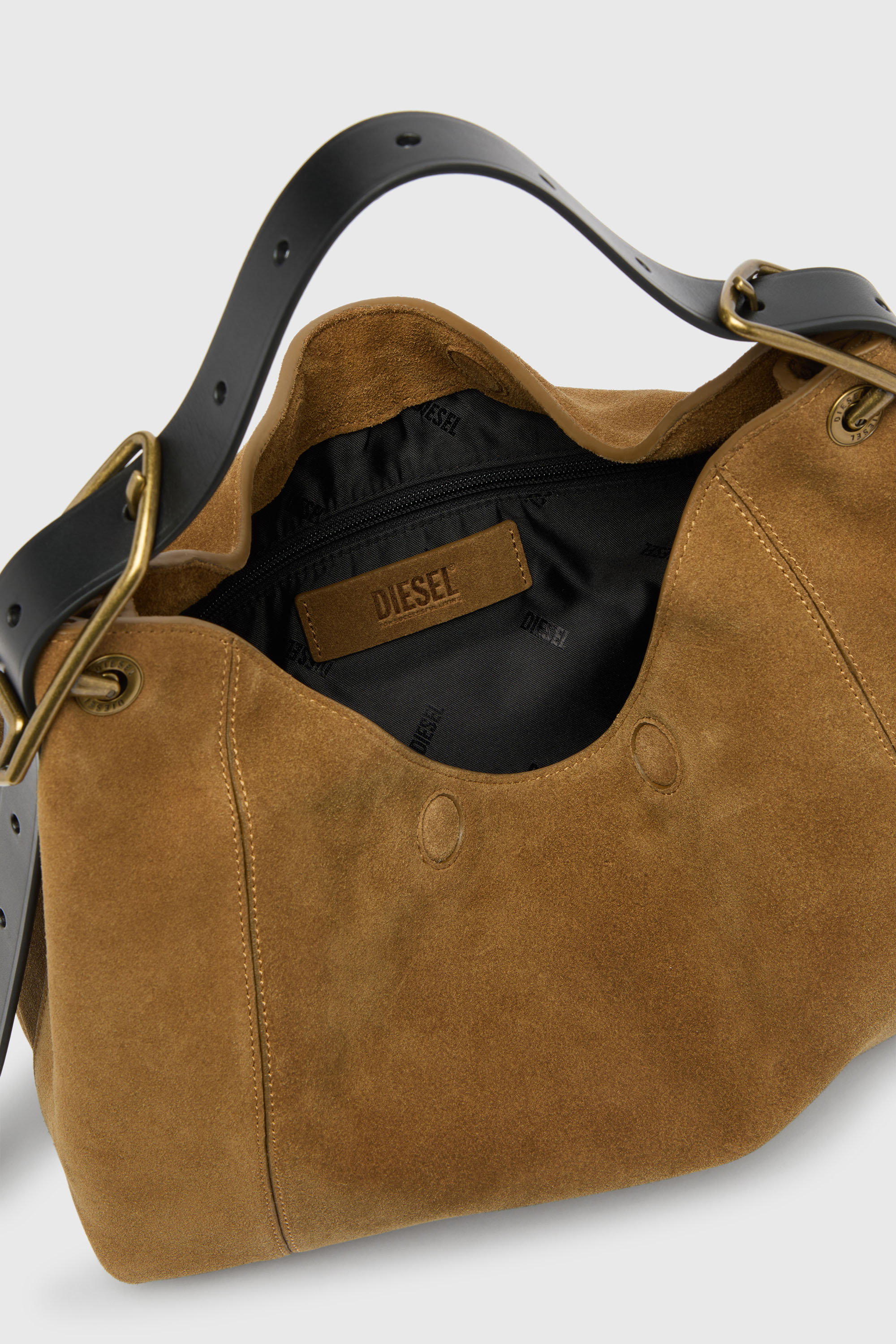 Diesel - D-LINE HOBO S, D-Line Borsa a spalla in suede cerato Donna in Marrone - 3
