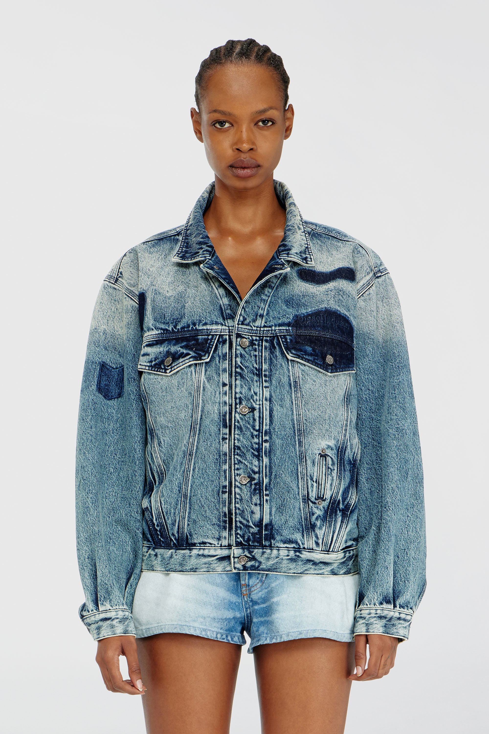 Diesel - D-DENVER-S2, Giacca trucker con effetto patch Unisex in Blu - 1