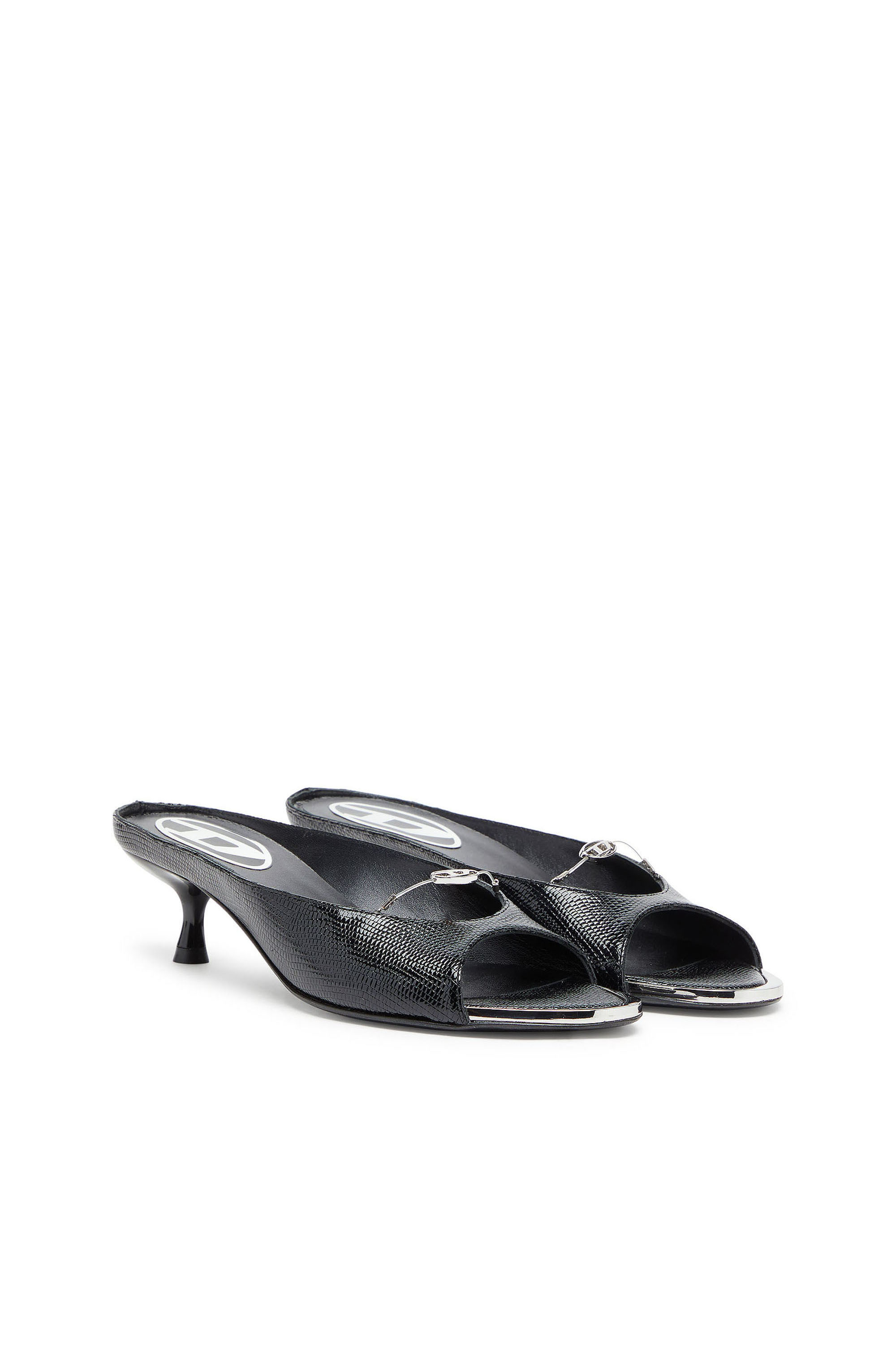 Diesel - D-DIAM'S-SA-40, D-Diam's - Mules in pelle con Oval D sospeso Donna in Nero - 2