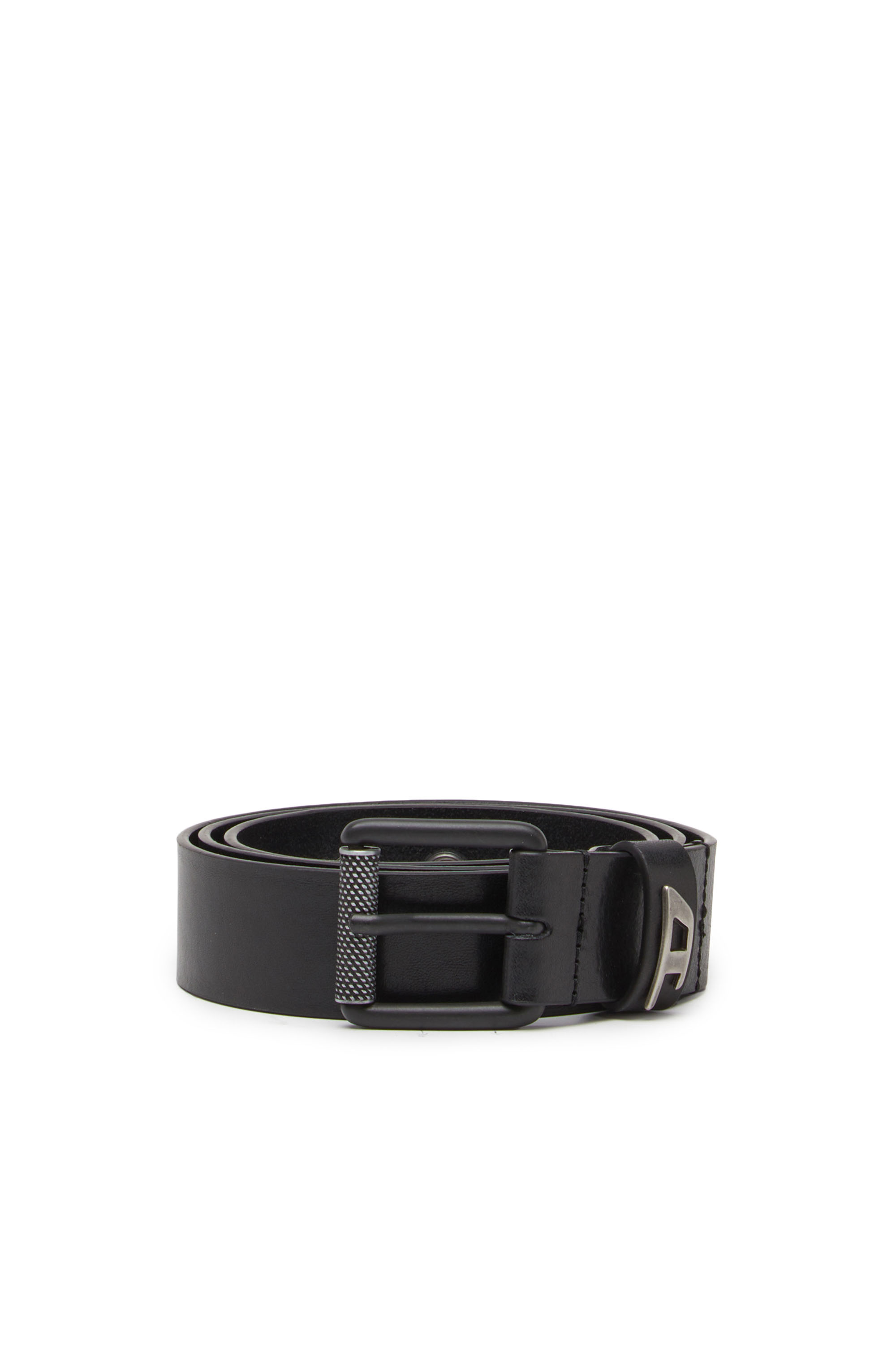 Diesel - B-DAVE II, Cintura 3.5 cm in pelle lucida con passante a forma di logo Uomo in Nero - 1