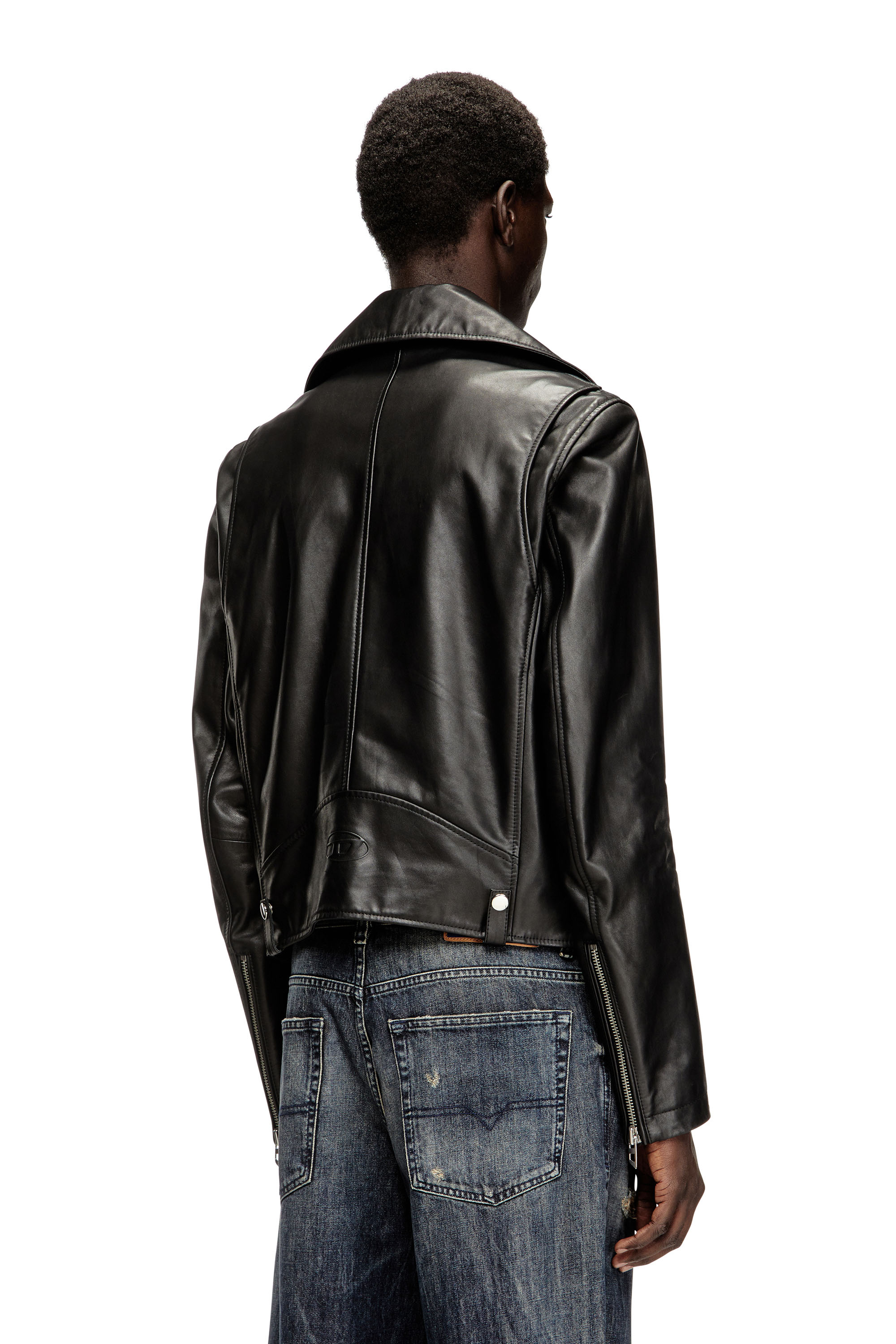Diesel - L-EO-WRD, Giacca biker in pelle cerata Uomo in Nero - 4