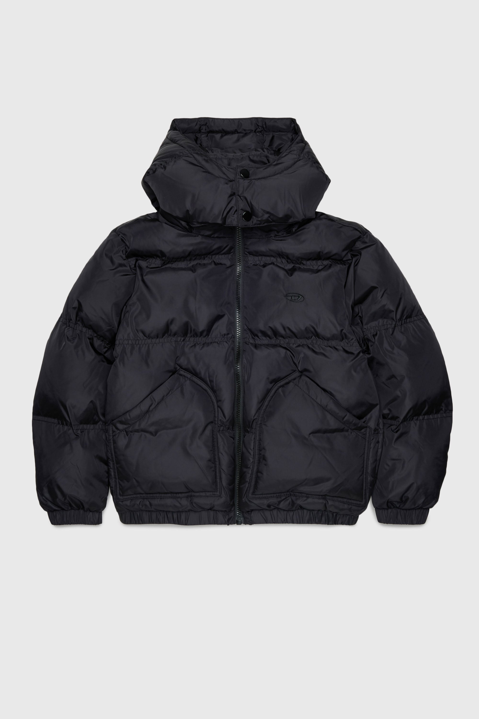 Diesel - JRIVON, Piumino con cappuccio e tasche oversize Unisex in Nero - 1