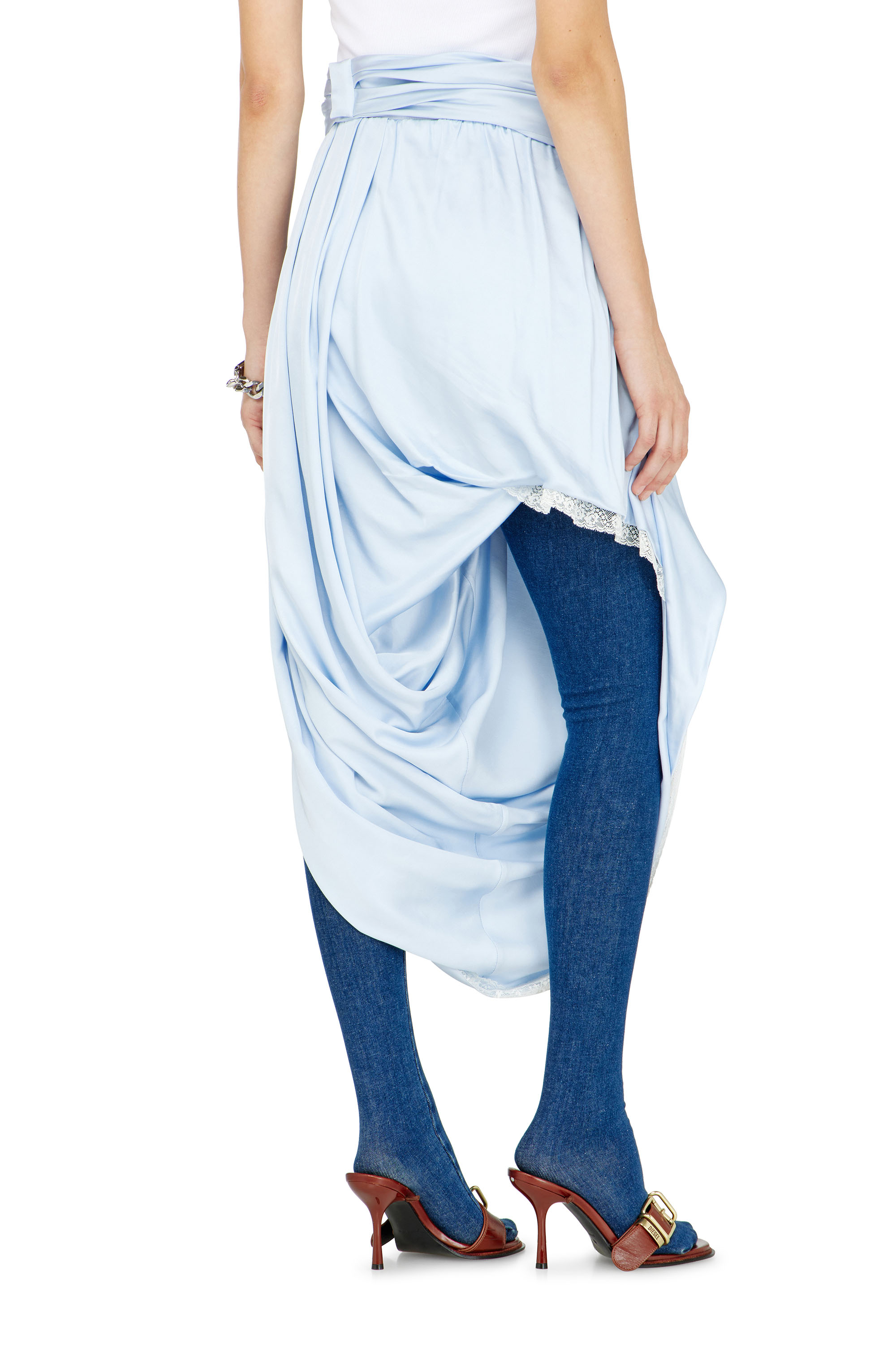 Diesel - O-WANDA, Gonna midi in raso drappeggiato con bordo in pizzo Donna in ToBeDefined - 3
