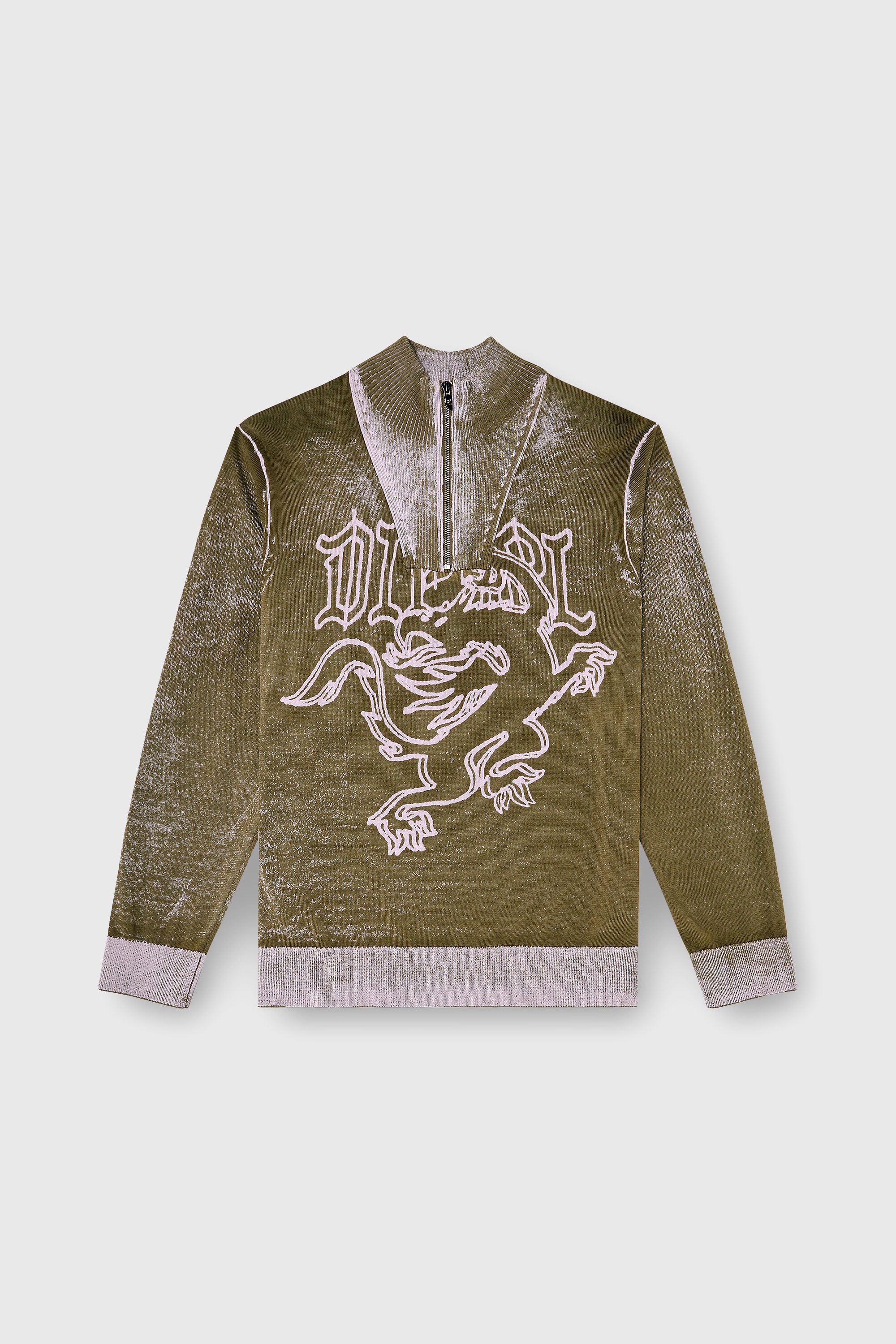 Diesel - K-LAUTARE, Maglia half-zip lavorata con motivo grifone Uomo in Verde - 2