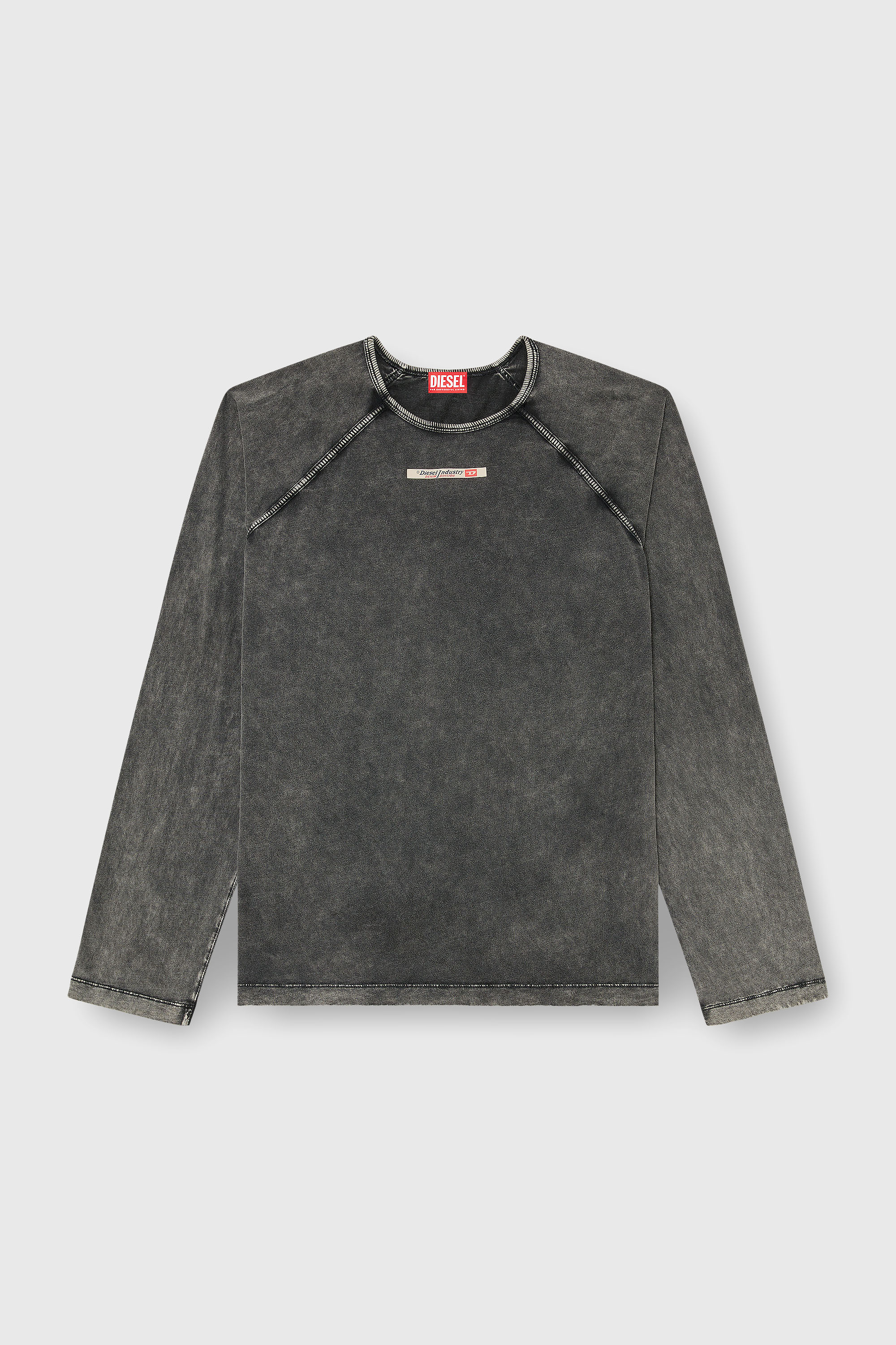 Diesel - BRYAN-DNM, Maglia in cotone con patch logo Uomo in Grigio - 2