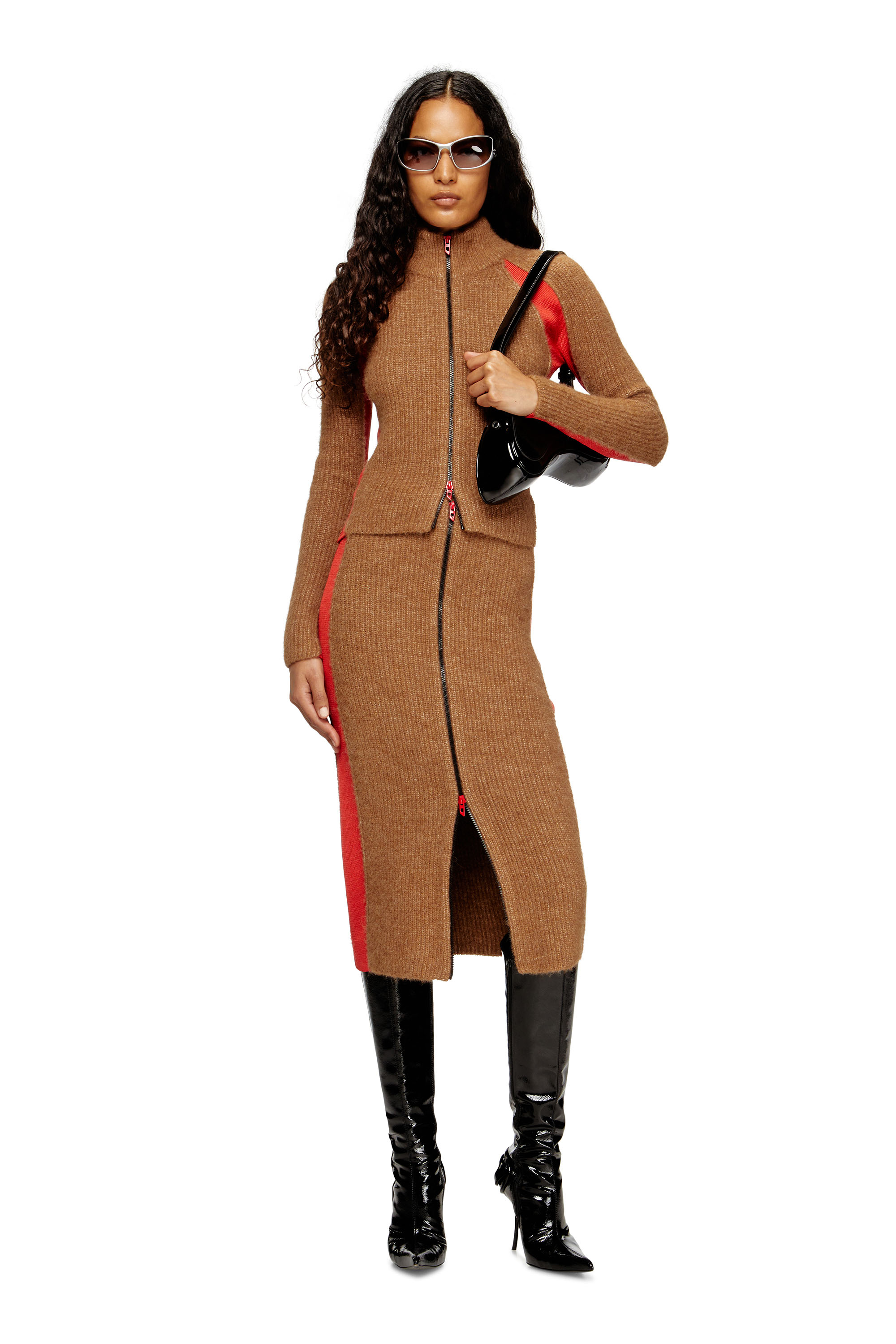 M-LOUSI, Brown Diesel - M-LOUSI, Woman's Midi skirt in alpaca with front zipper in Brown - 1