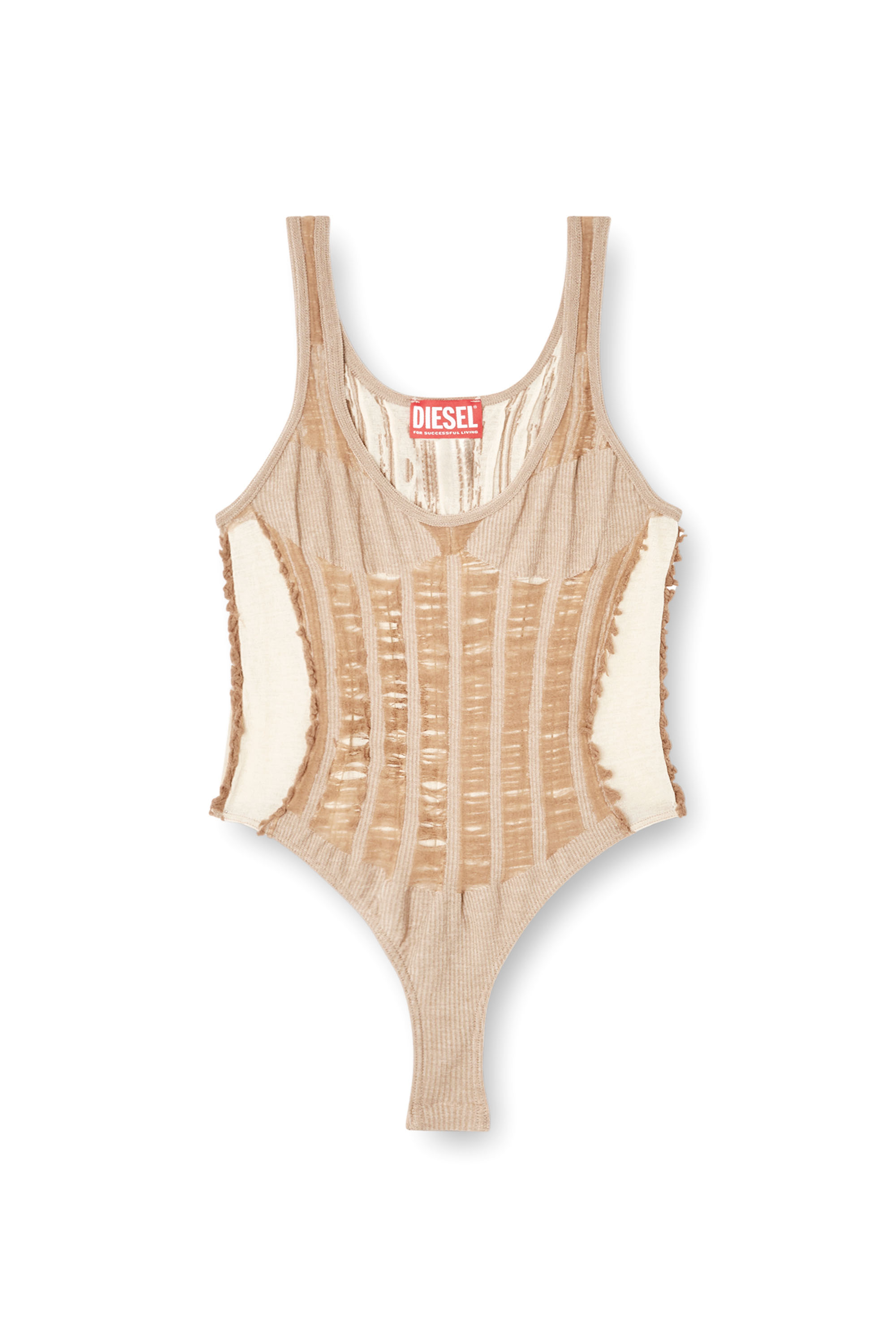 Diesel - M-CALIPSO-BODY, Body senza cuciture con lingerie disegnata Donna in Beige - 2