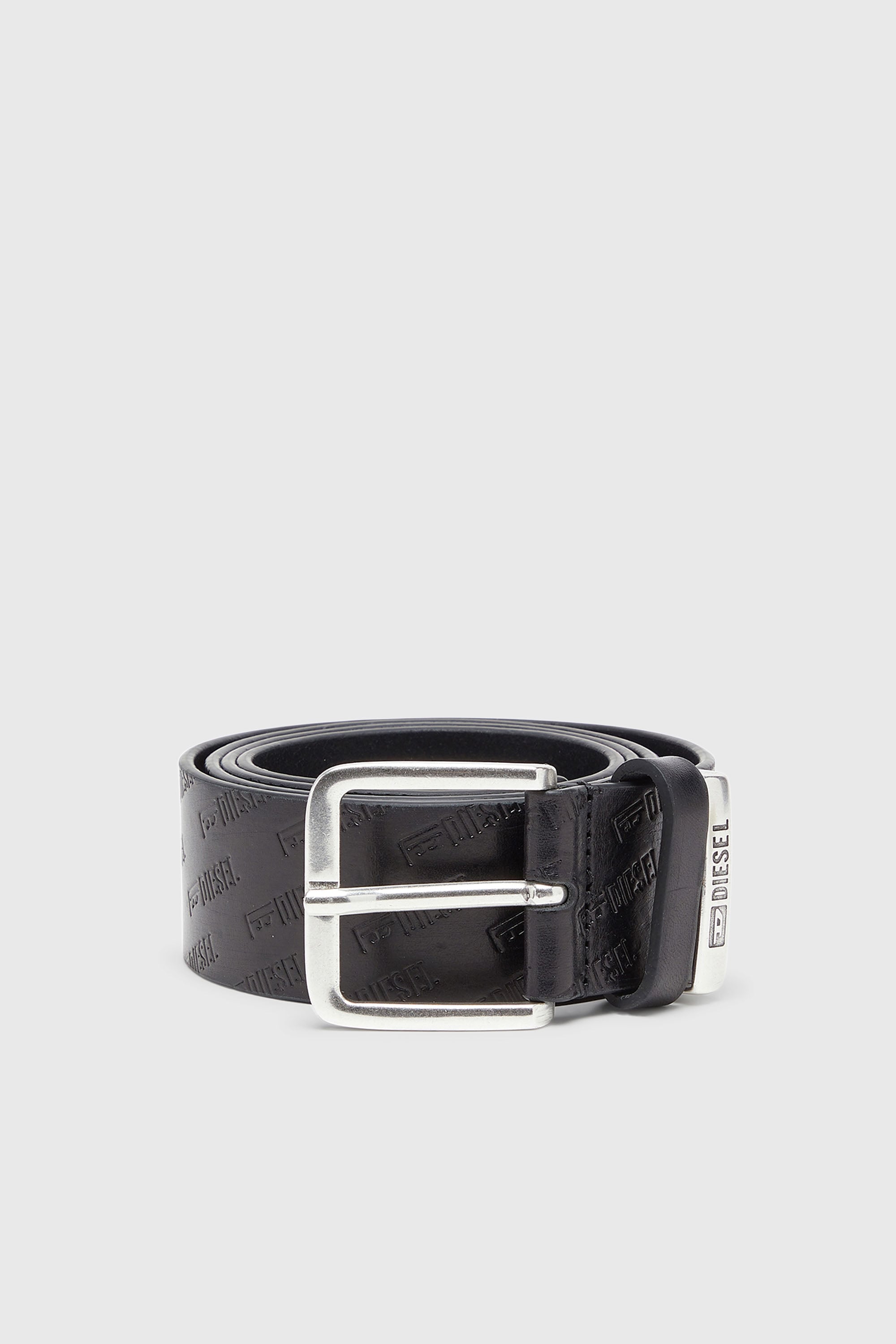 Diesel - B-MONOGRAM DSL, 4 cm cintura in pelle con logo Diesel all-over embossato Uomo in Nero - 1