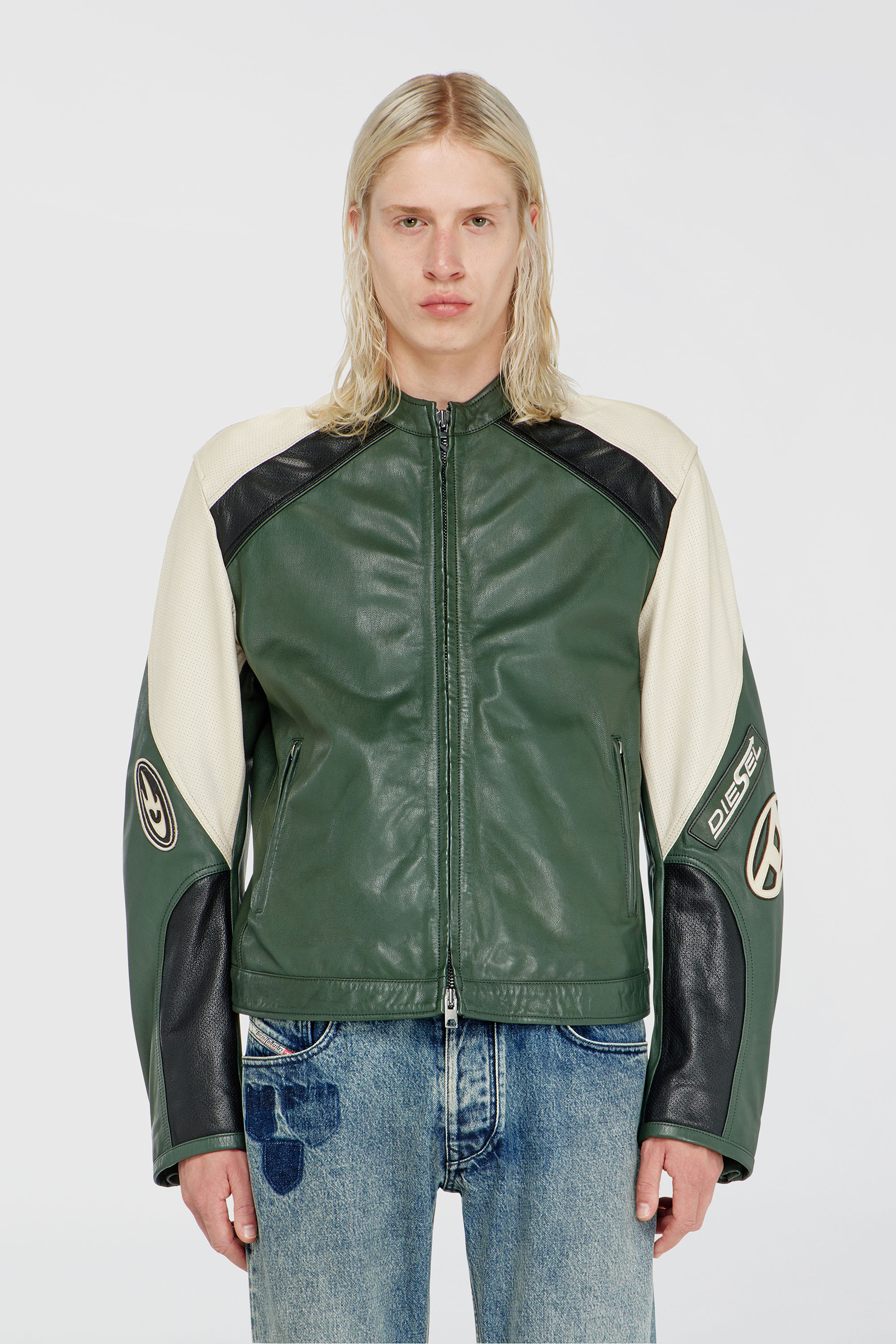 Diesel - L-AHTI, Giacca biker in pelle colour-block Uomo in Multicolor - 5