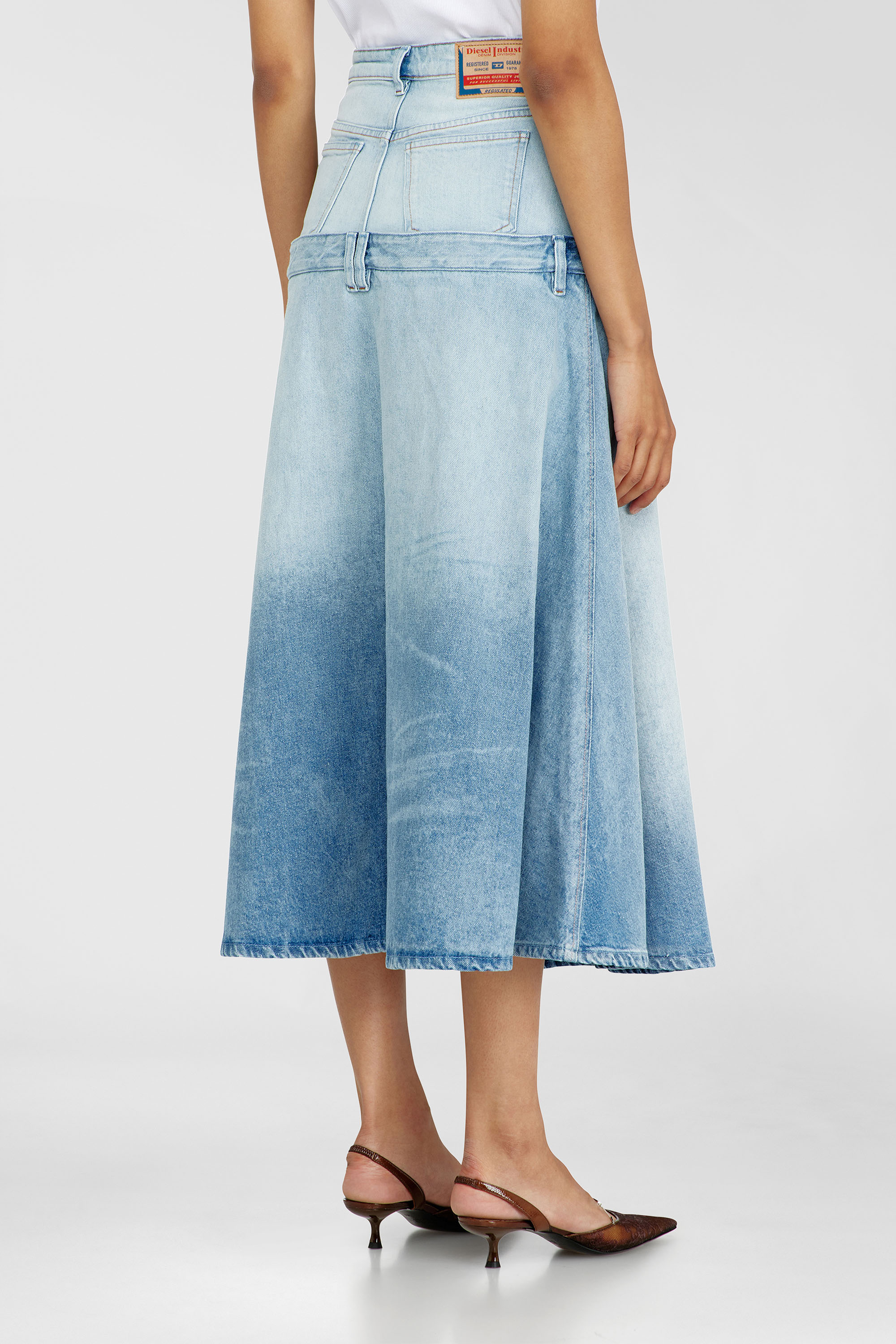 Diesel - DE-VORYA-S, Gonna in denim con design a strati Donna in Blu - 4