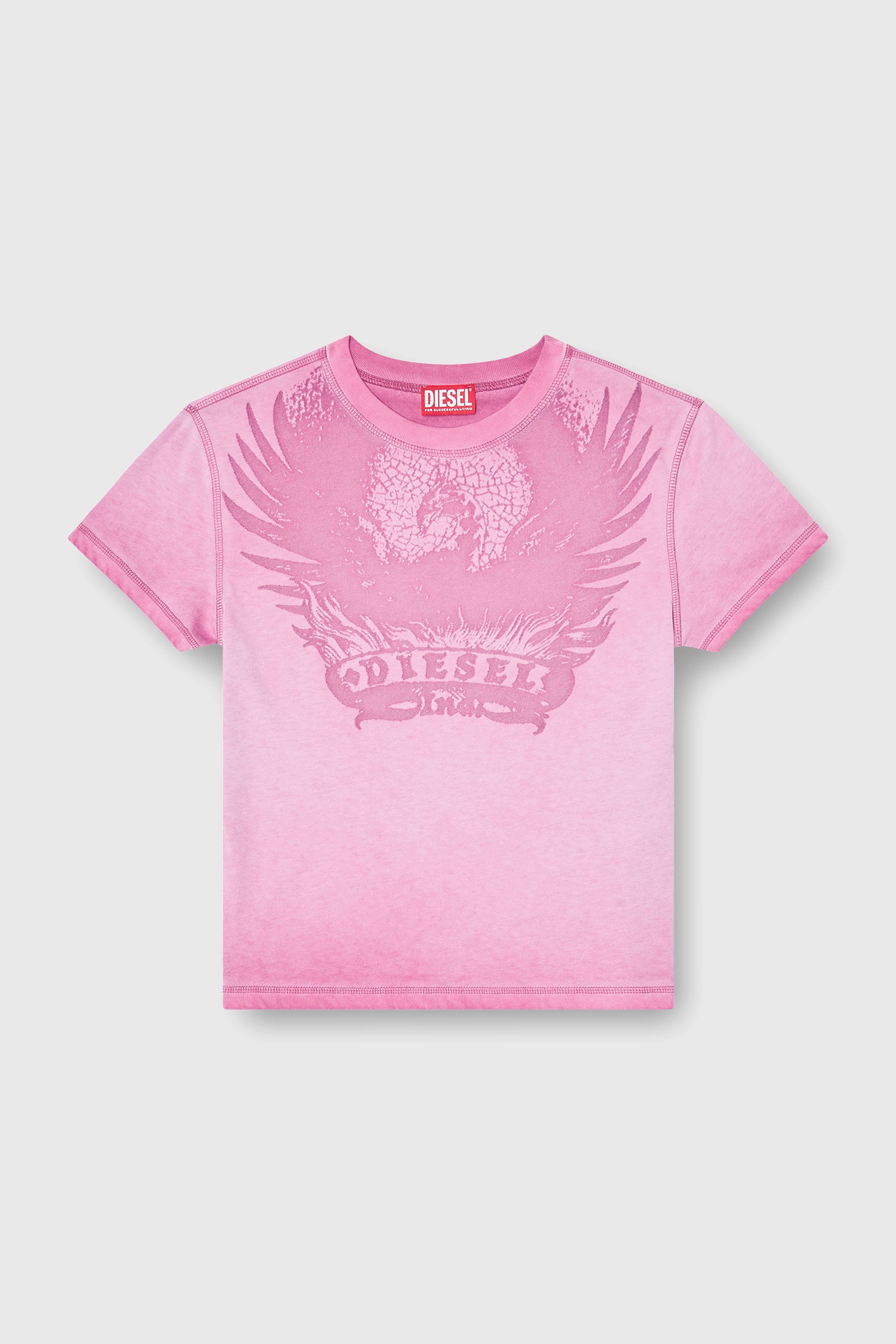 Diesel - T-ILA-AA7, T-shirt slim con d&eacute;vor&eacute; Phoenix Donna in Rosa - 2