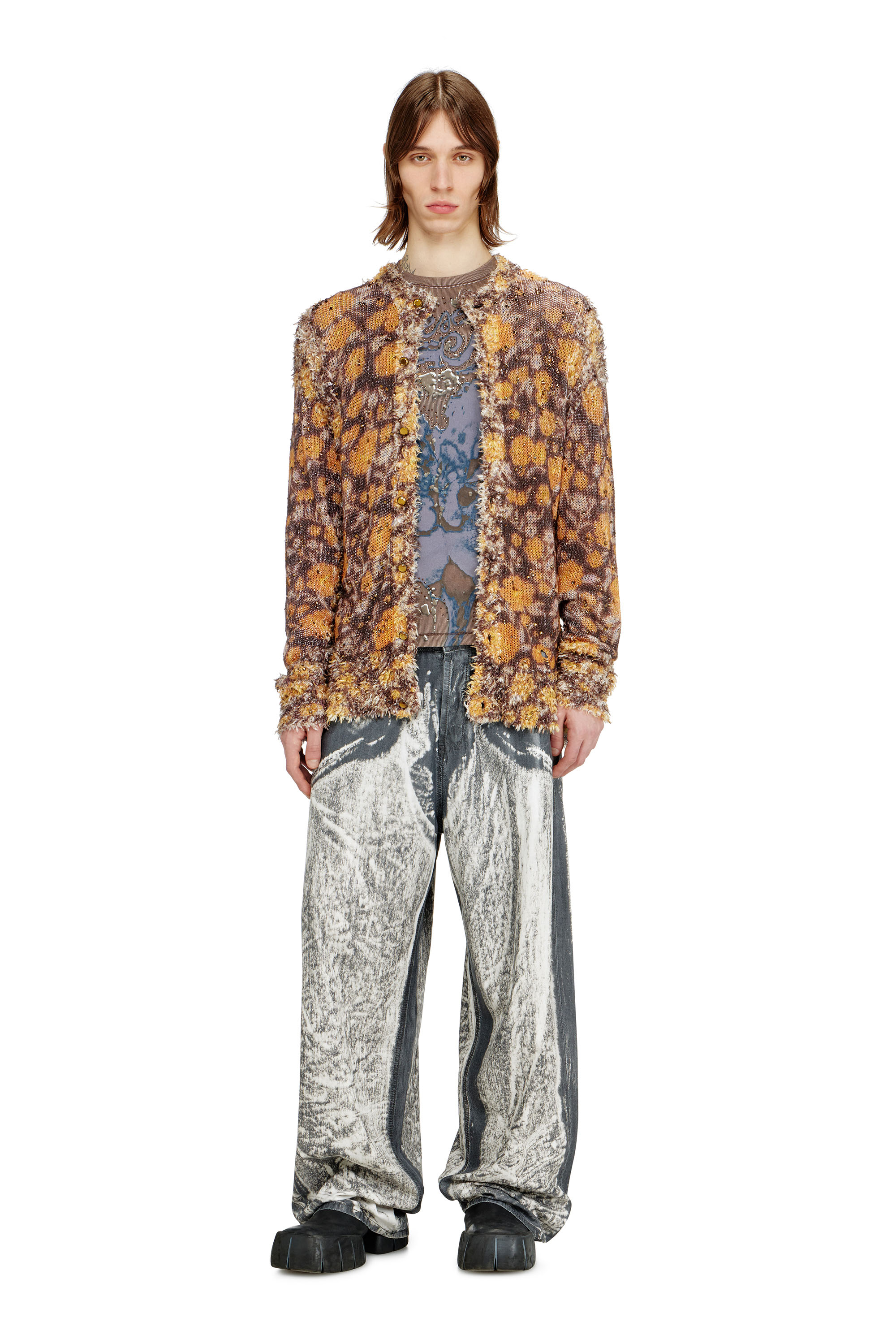 Diesel - K-LINNUS, Cardigan in misto lino stampato con cristalli Uomo in Multicolor - 2