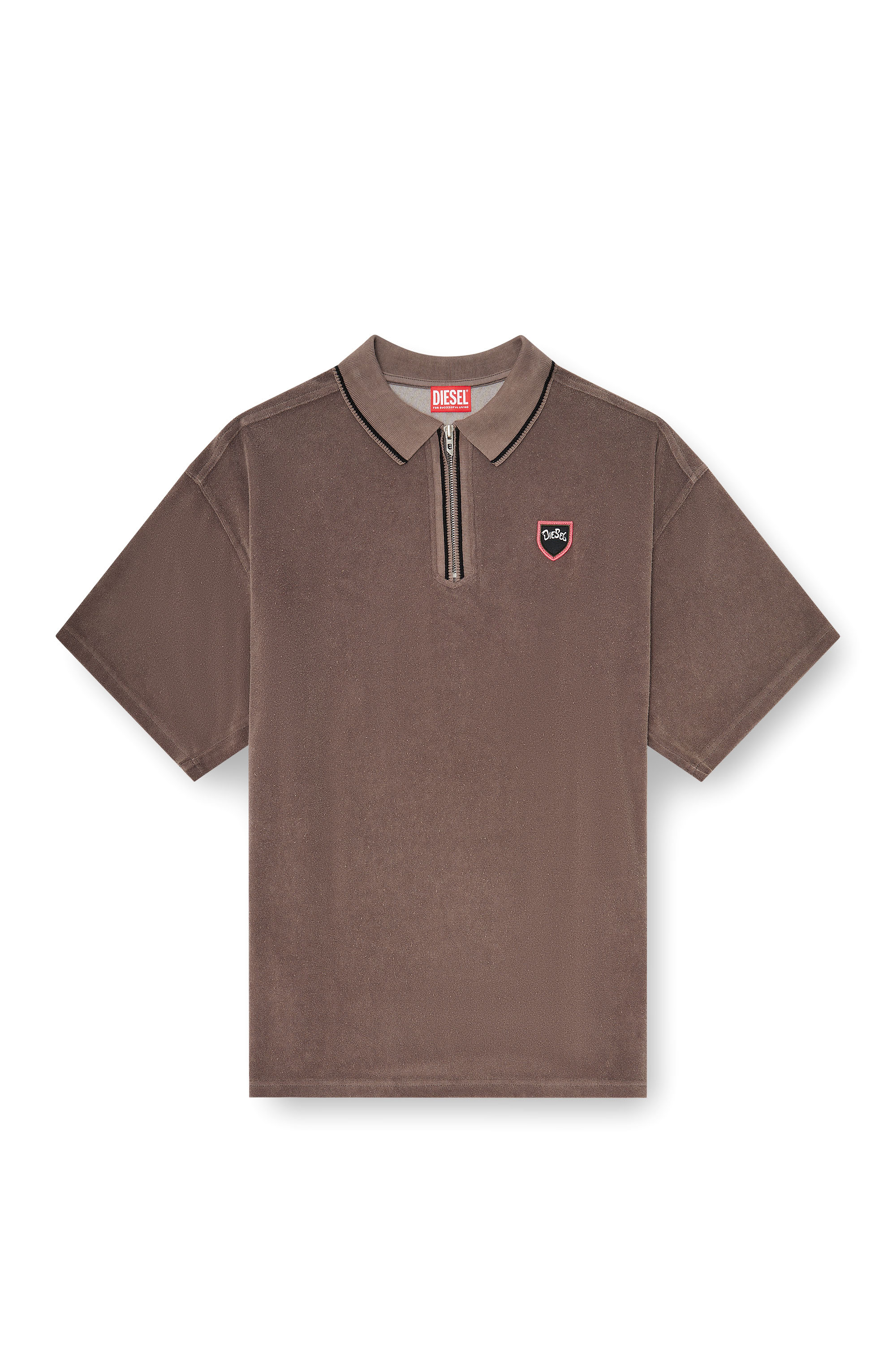 Diesel - T-SPONGY-ZIP, Man's Chenille polo shirt with shield patch in null - 2