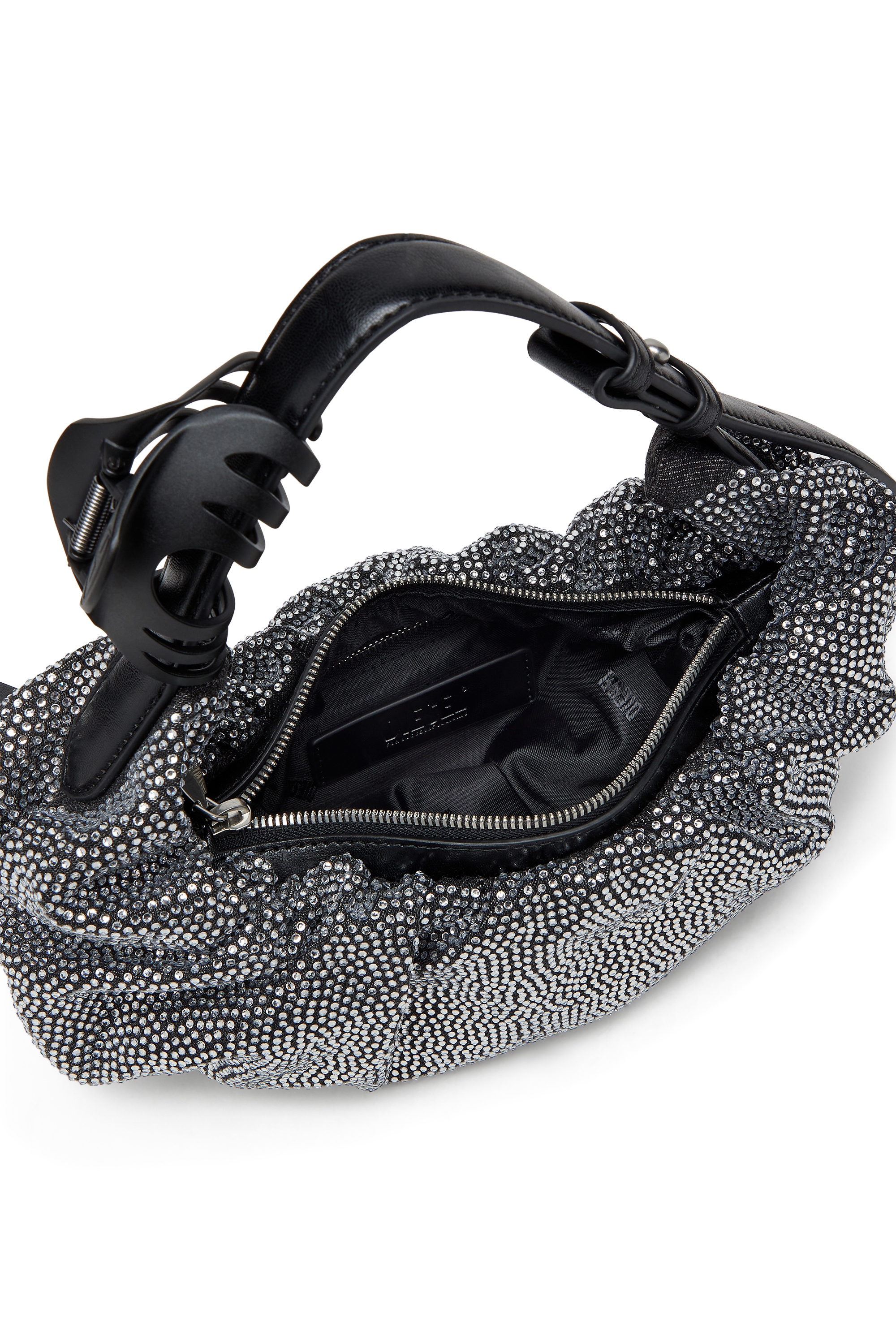Diesel - GRAB-D HOBO S, Grab-D S-Borsa hobo piccola in denim scrunched con cristalli Donna in Nero - 3