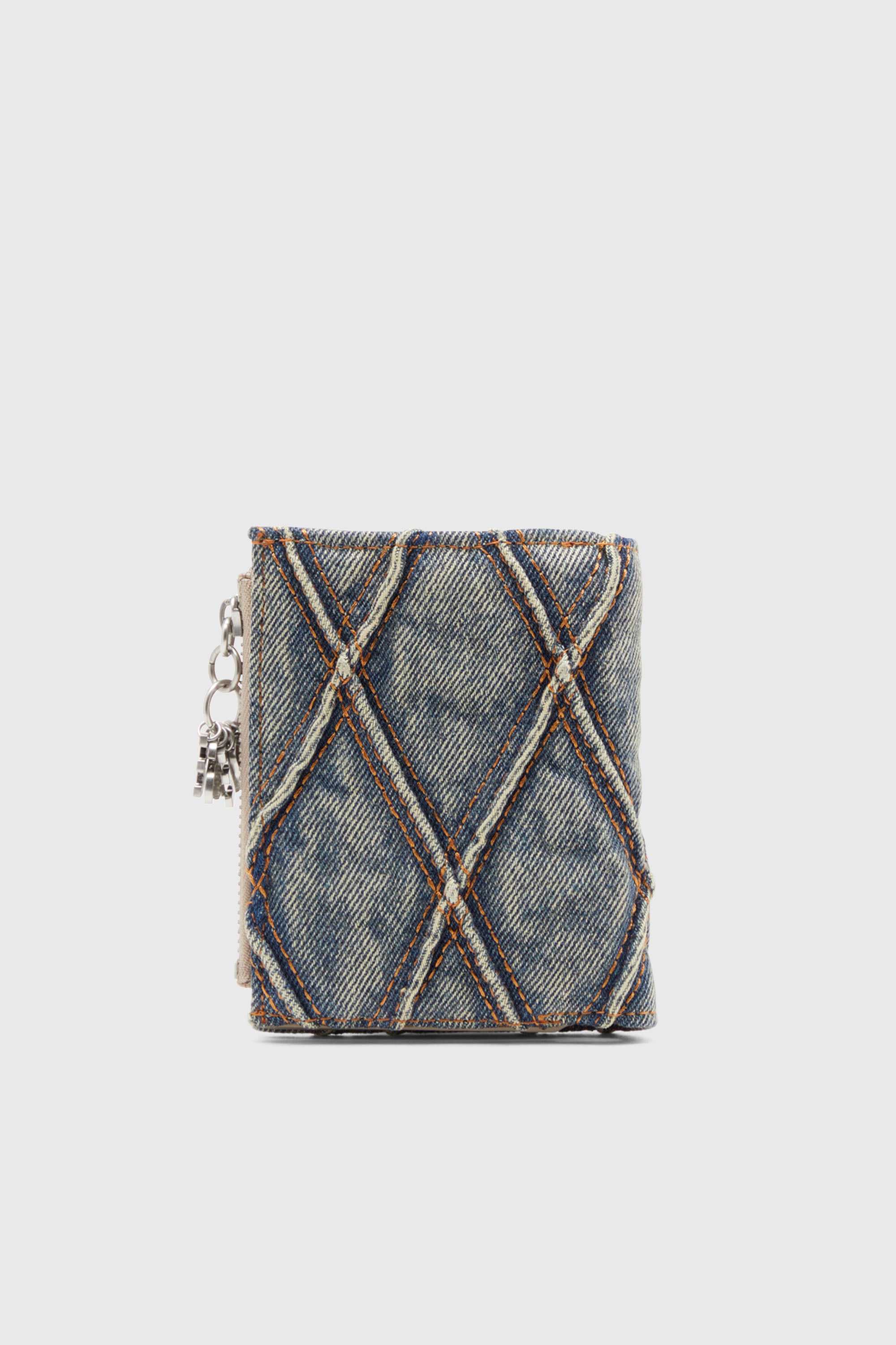 Diesel - CHARM D- BI FOLD ZIP II, Portafoglio piccolo in denim a rombi Donna in Blu - 2