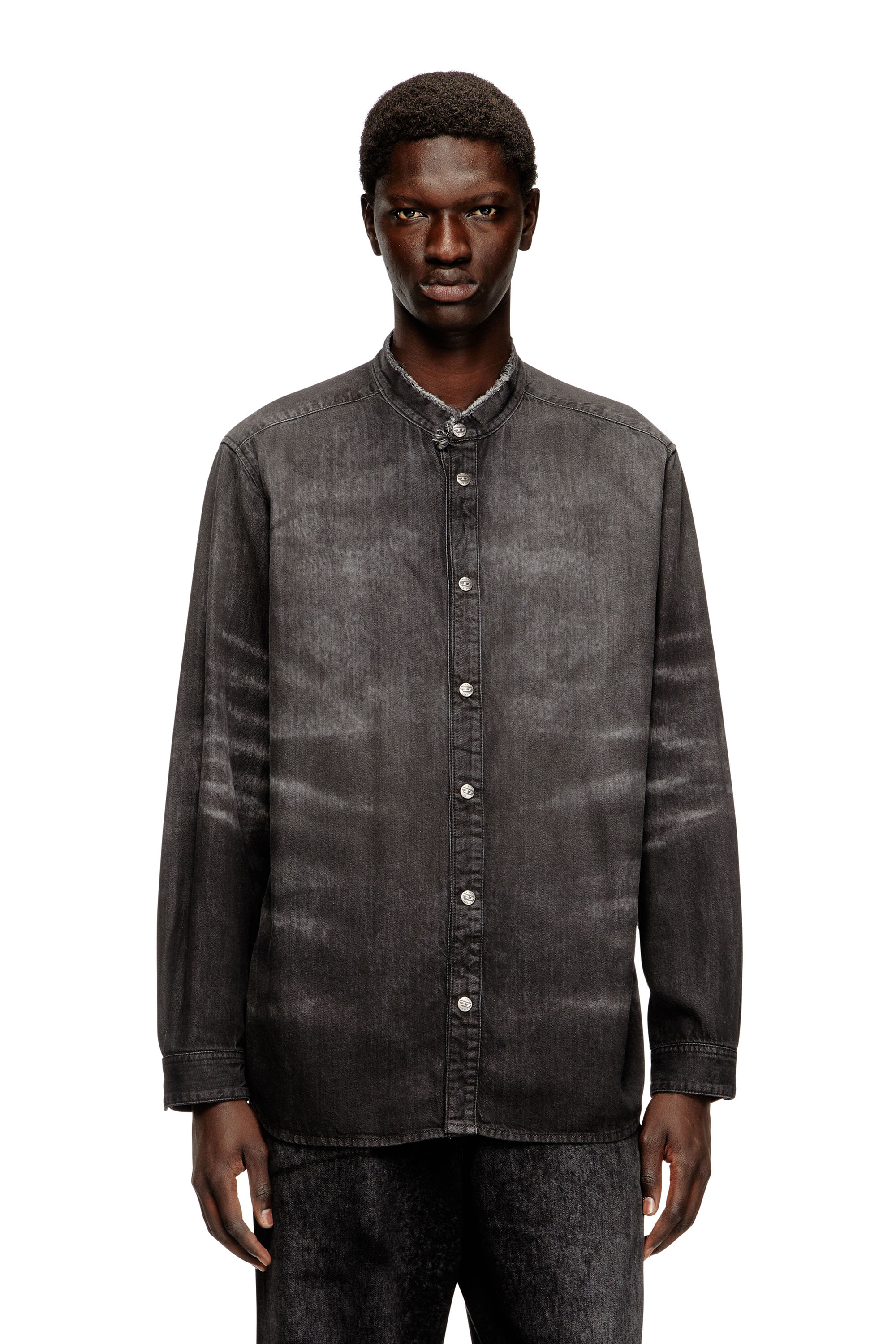 Diesel - D-SIMPLY-FSH, Camicia in denim distressed a nido l'ape Uomo in Grigio - 1