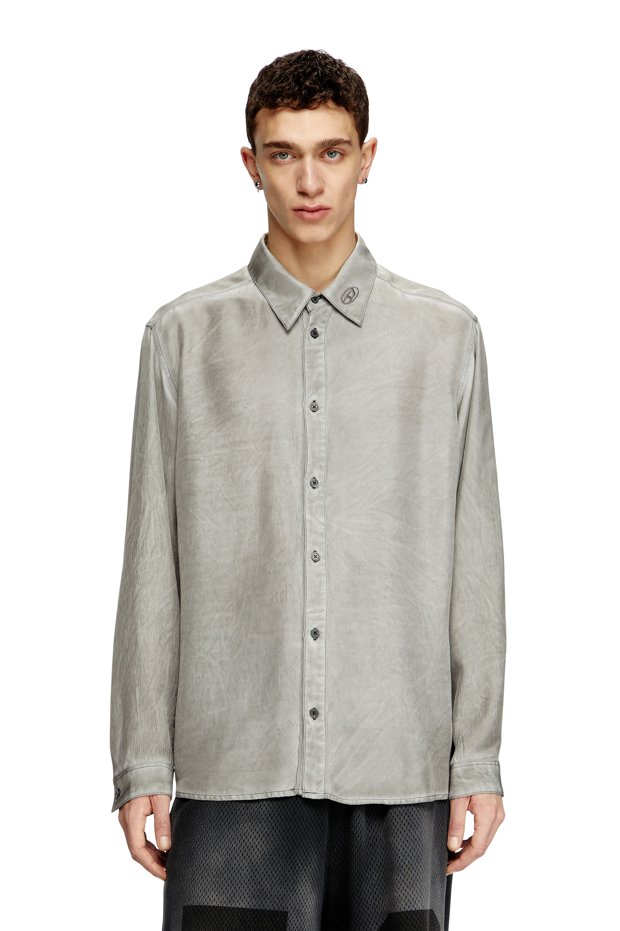 Diesel - S-LEON, Camicia fluida effetto crinkle Unisex in Grigio - 1