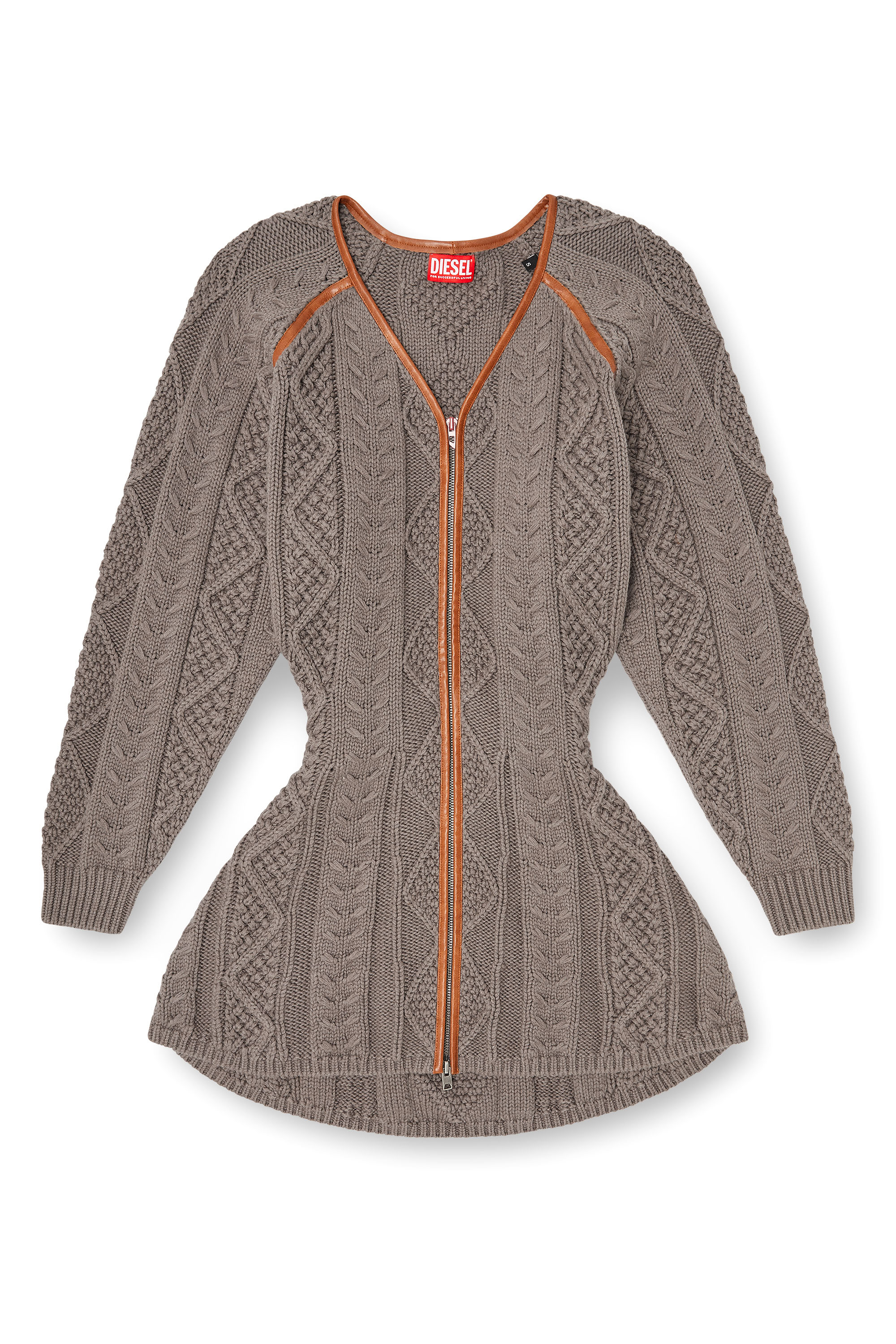 Diesel - M-INTESSE, Abito mini cardigan in maglia a trecce Donna in Grigio - 1