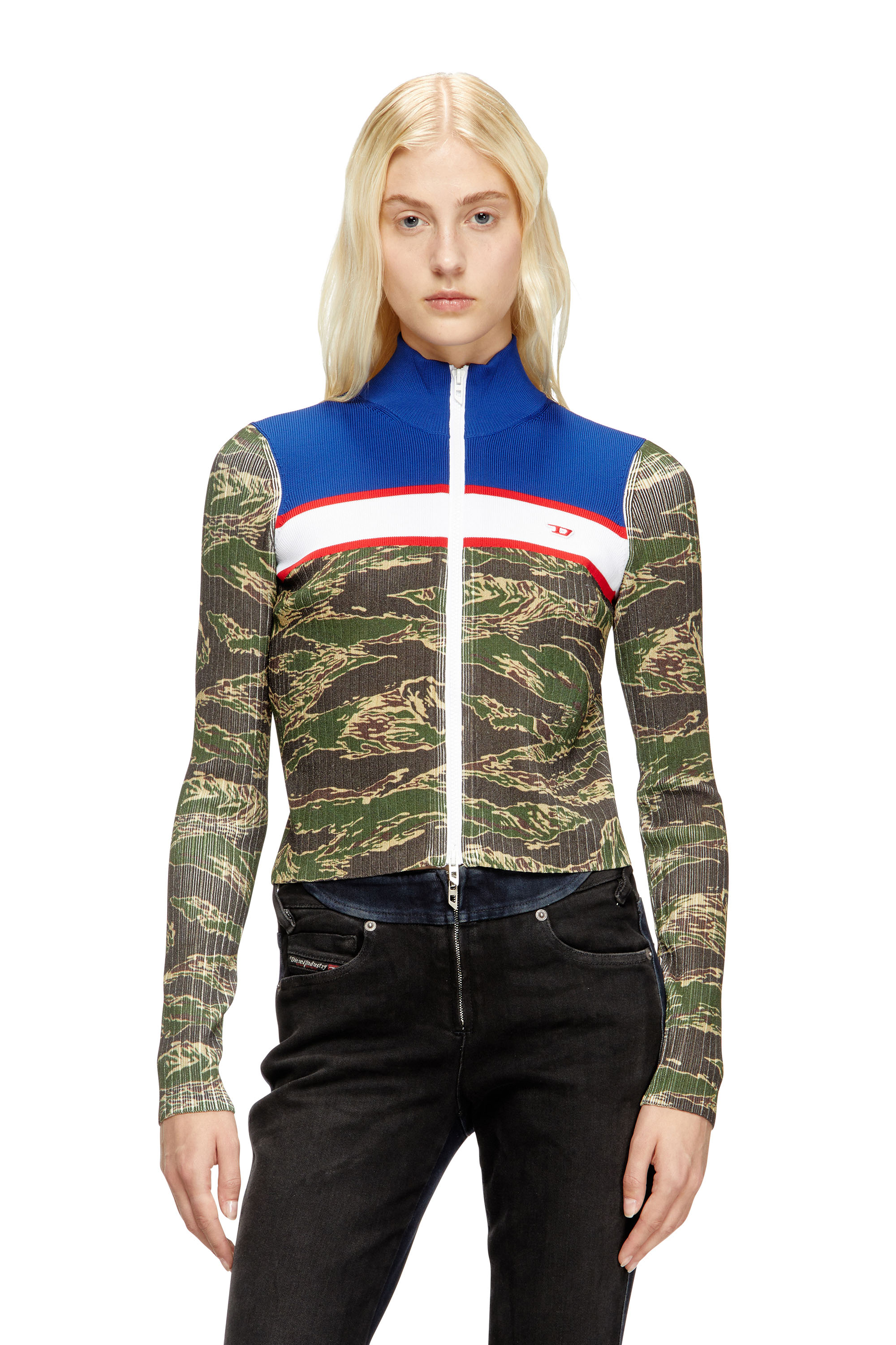 Diesel - M-CAMUT, Maglia con zip in viscosa a coste camouflage Donna in Multicolor - 1