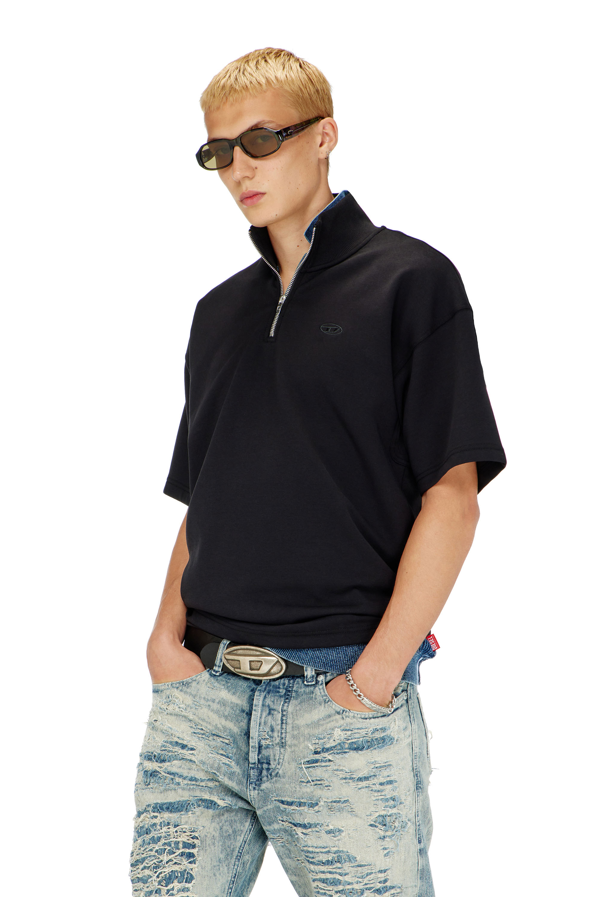 Diesel - S-CUBY, Felpa a manica corta con zip in scuba leggero Uomo in Nero - 3